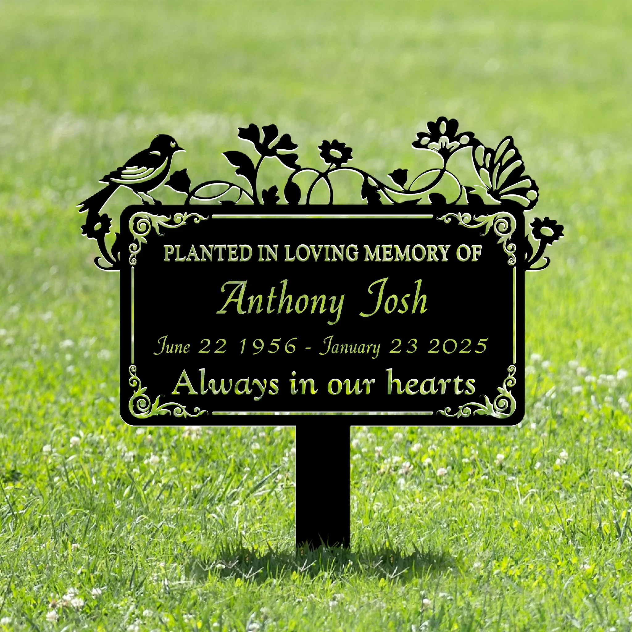 Personalized Memorial Tree Plaque With Stake Metal Sign - Memorial Gift Idea - Planted In Loving Memory Of