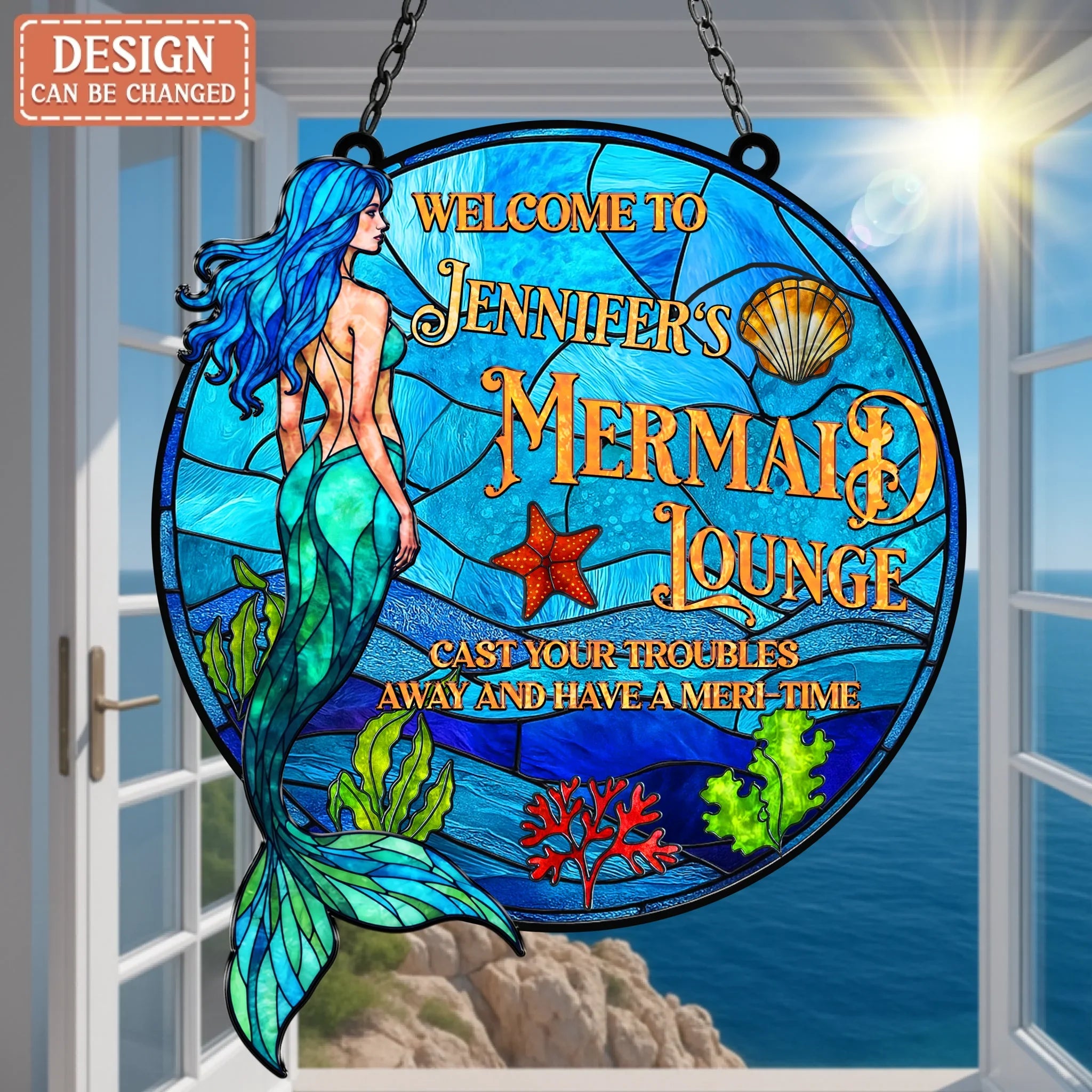 Personalized Mermaid Lounge Acrylic Suncatcher - Summer Gift Idea - Cast Your Troubles Away And Have A Meri - Time