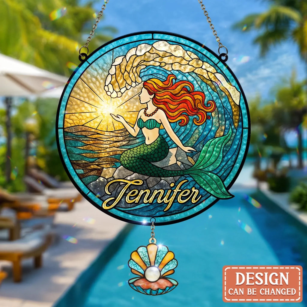Custom Name Mermaid Acrylic Suncatcher With Charm - Mermaid/ Summer Gift Idea For Friend