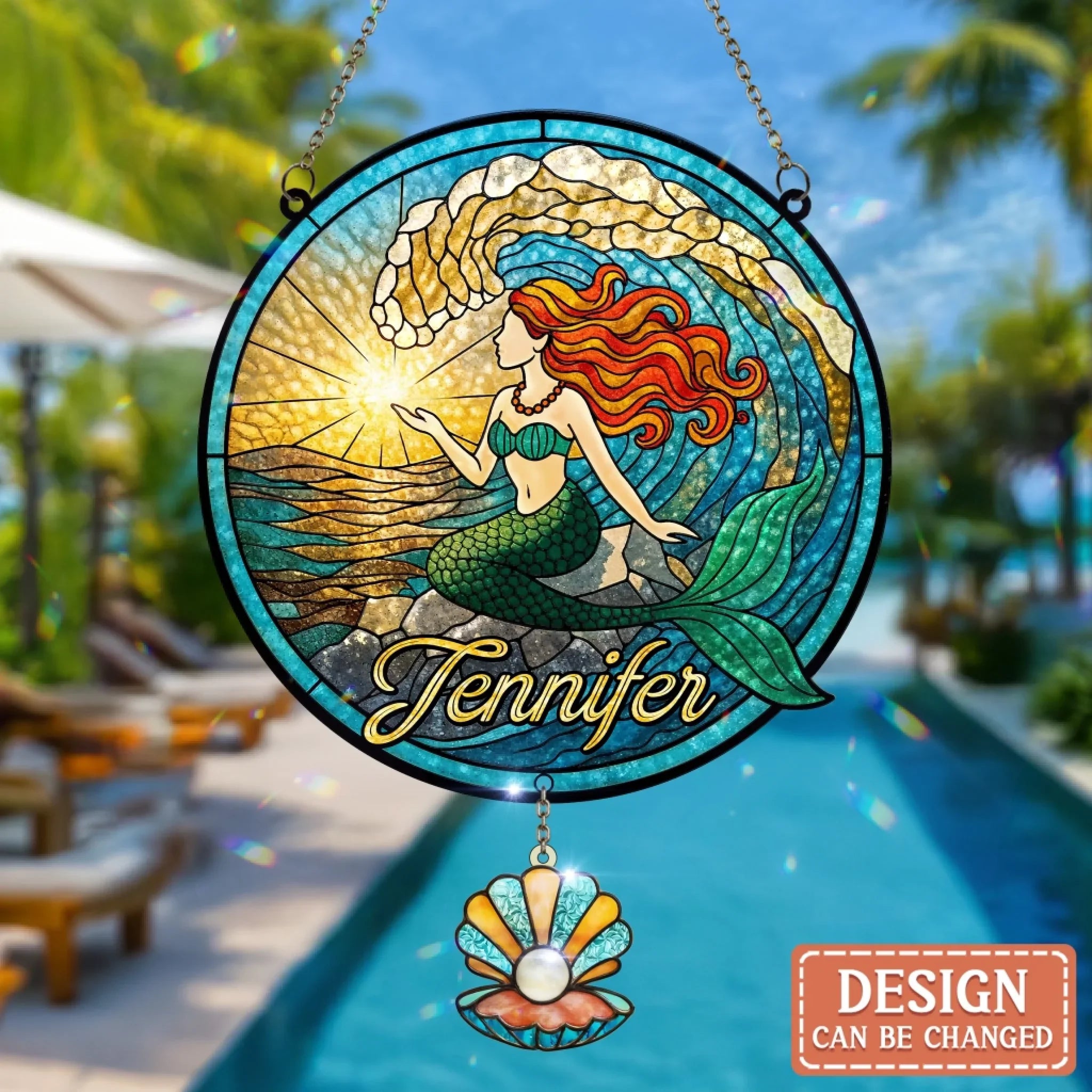 Custom Name Mermaid Acrylic Suncatcher With Charm - Mermaid/ Summer Gift Idea For Friend