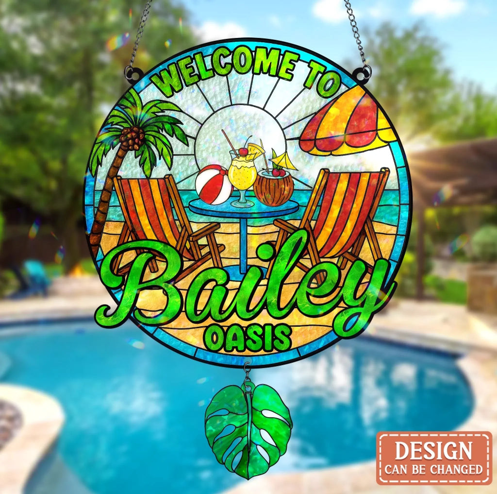 Personalized Poolside Acrylic Suncatcher - Summer Gift Idea - Welcome To Oasis