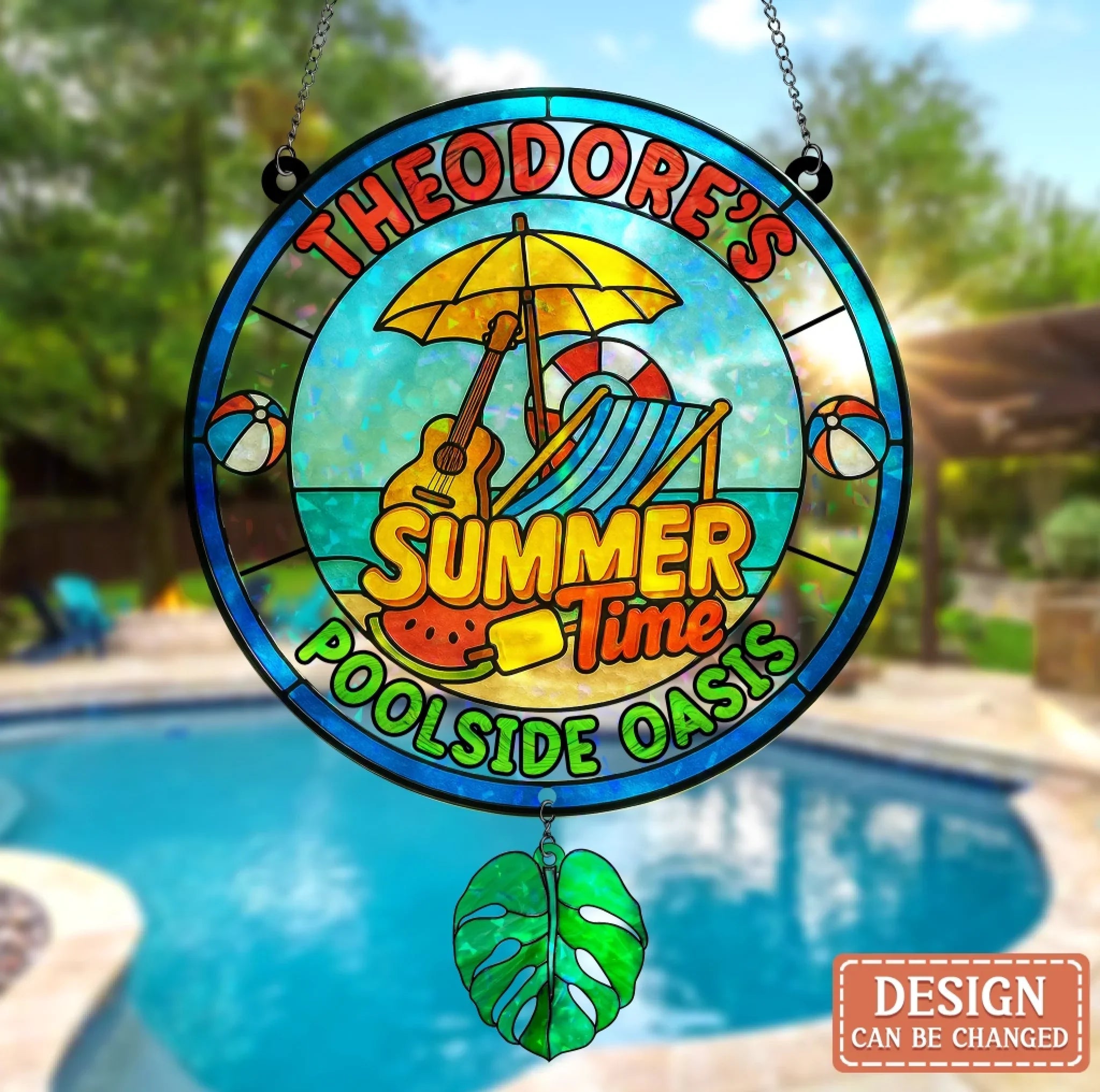 Custom Personalized Poolside Oasis Acrylic Suncatcher - Summer Gift Idea