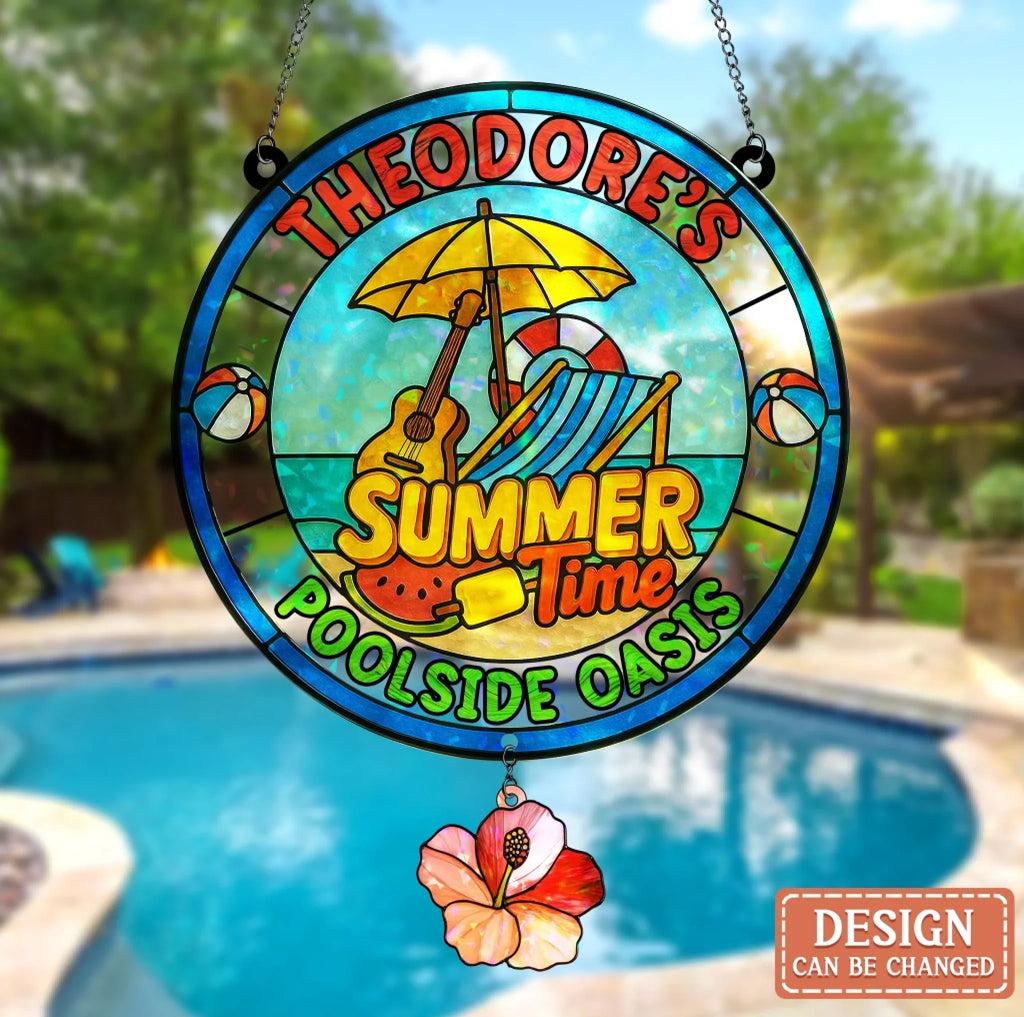 Custom Personalized Poolside Oasis Acrylic Suncatcher - Summer Gift Idea