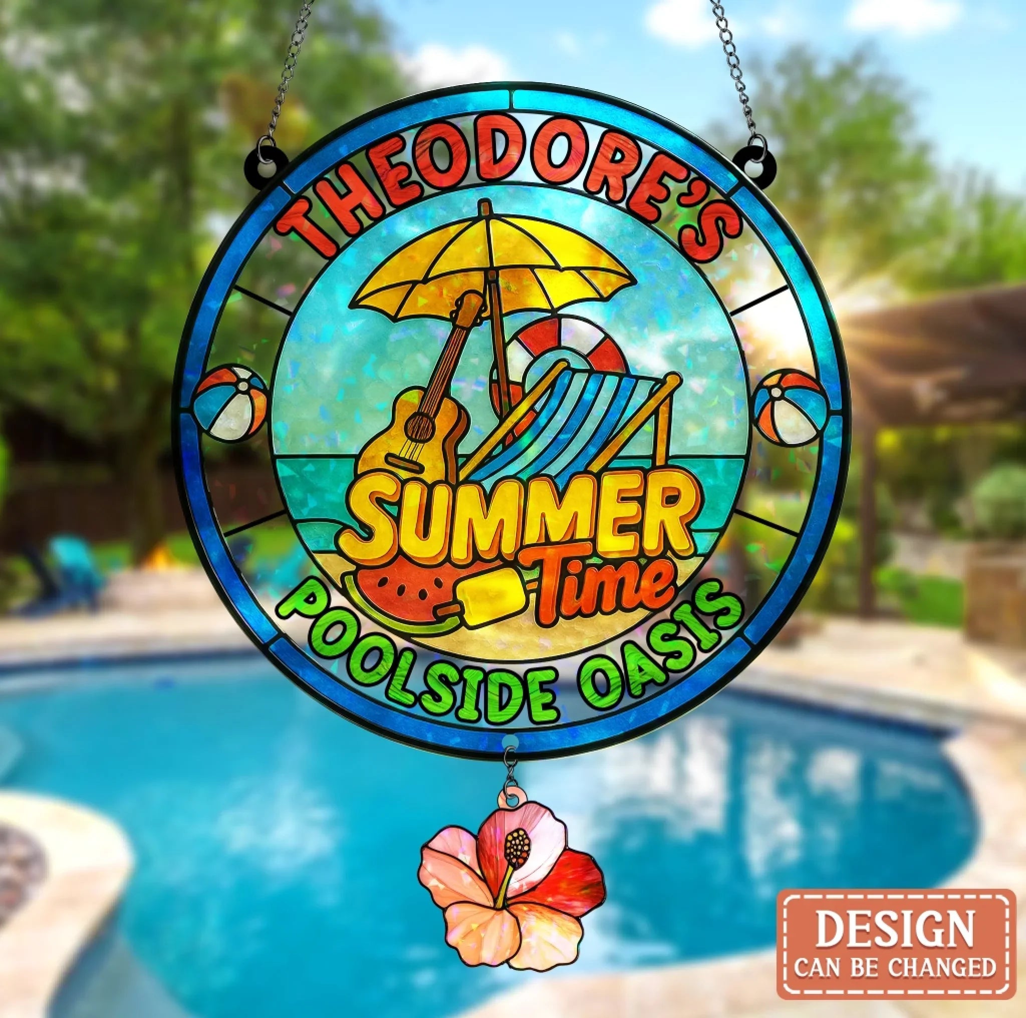 Custom Personalized Poolside Oasis Acrylic Suncatcher - Summer Gift Idea
