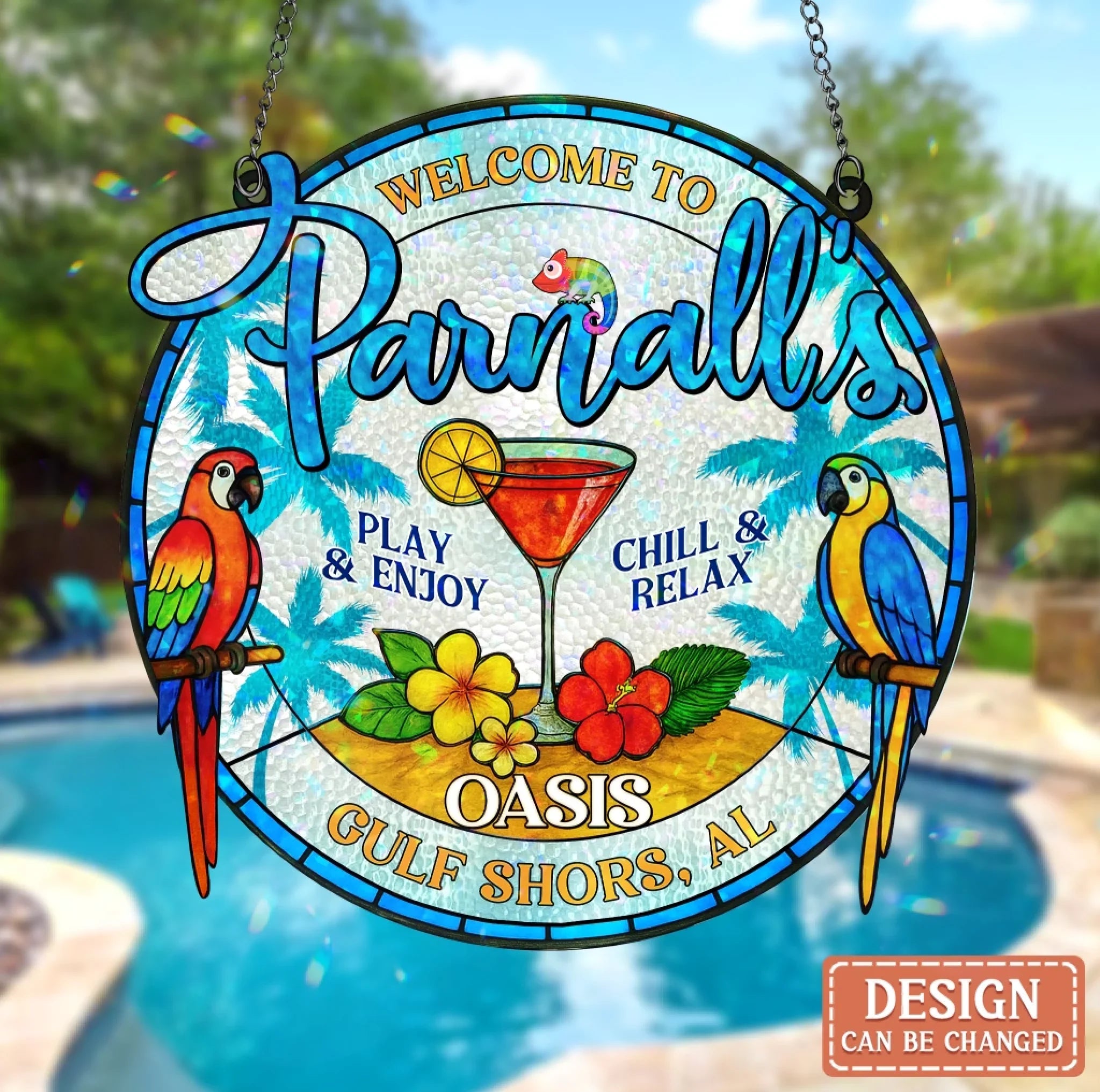 Personalized Welcome To Oasis Acrylic Suncatcher - Summer Gift Idea - Play & Enjoy Chill & Relax