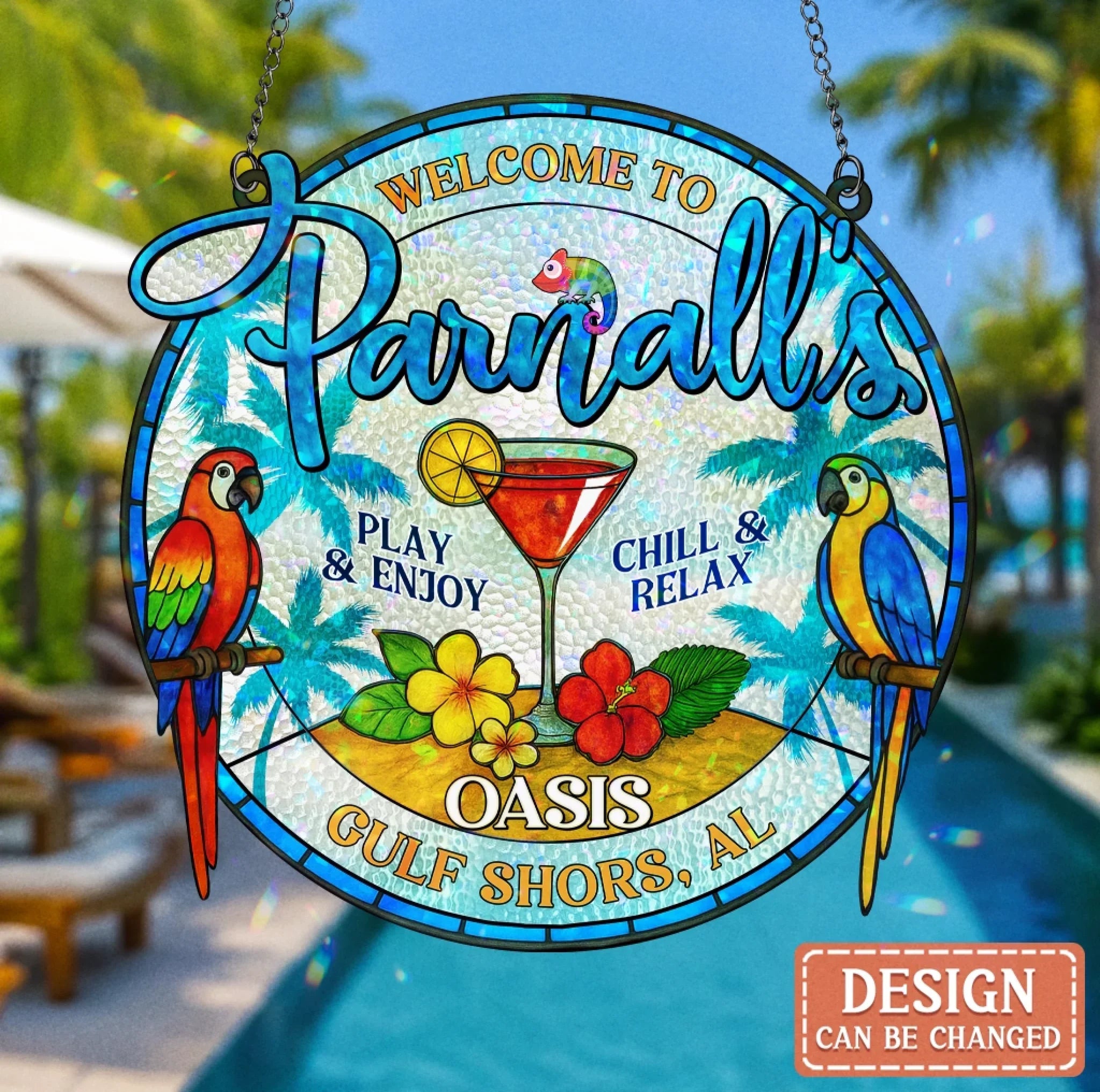 Personalized Welcome To Oasis Acrylic Suncatcher - Summer Gift Idea - Play & Enjoy Chill & Relax