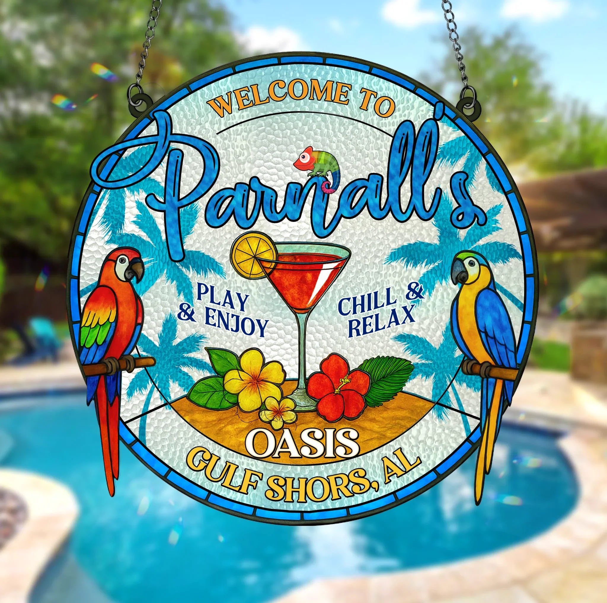 Personalized Welcome To Oasis Acrylic Suncatcher - Summer Gift Idea - Play & Enjoy Chill & Relax