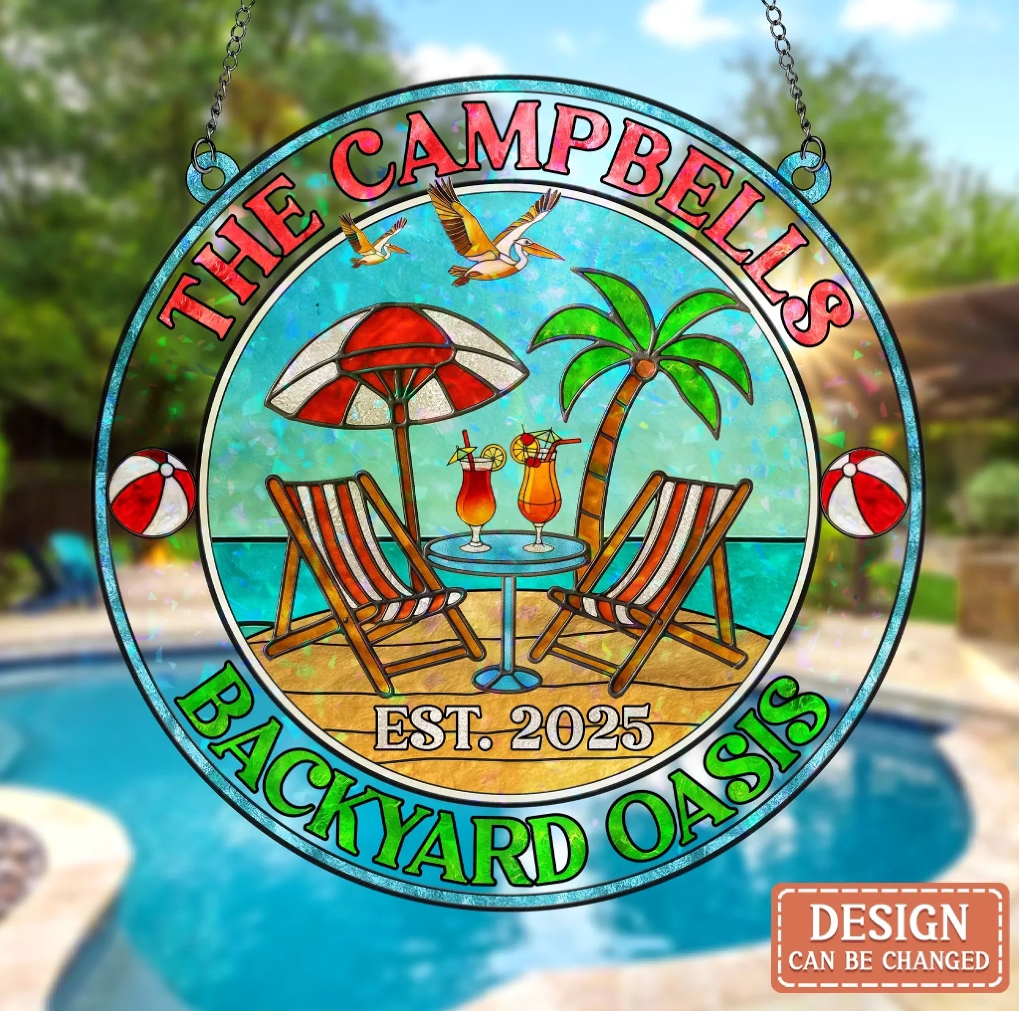 Personalized Backyard Oasis Acrylic Suncatcher - Summer Gift Idea