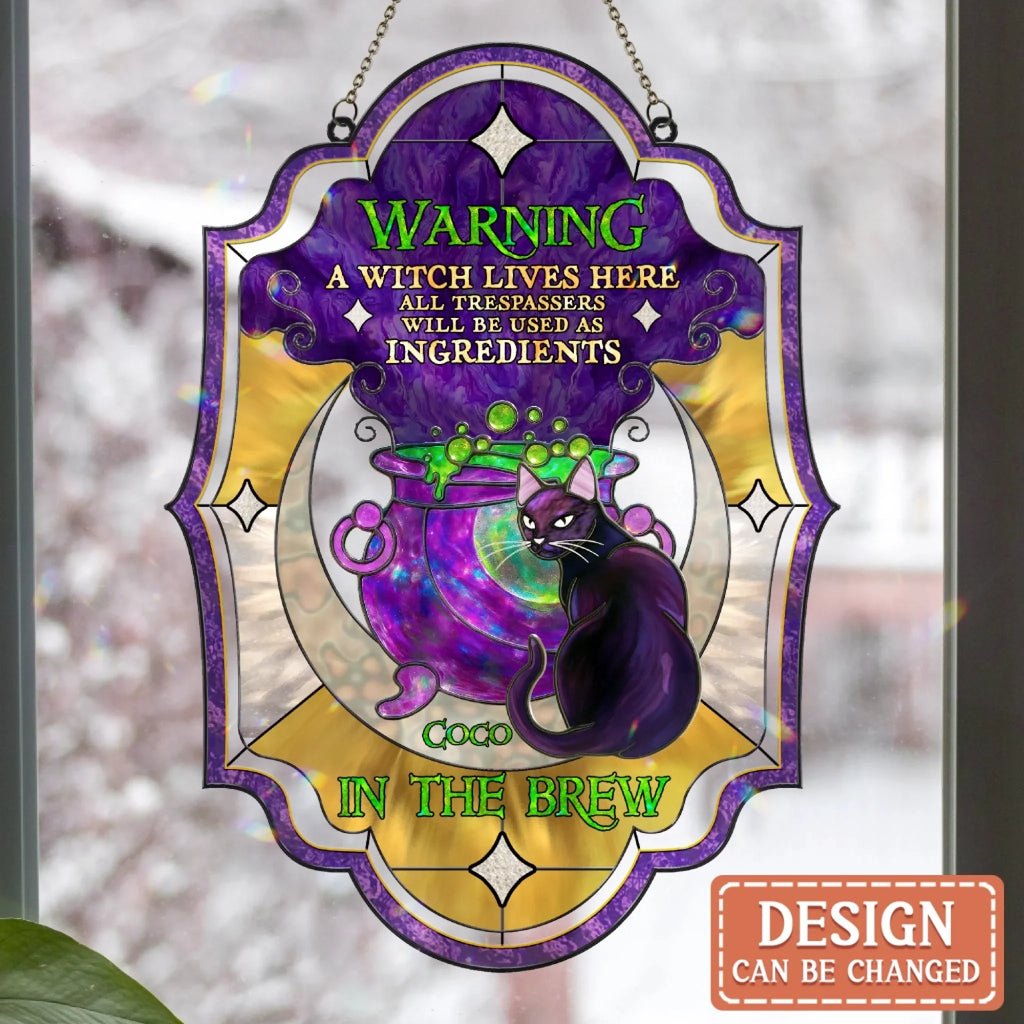 Personalized Witch Acrylic Suncatcher - Gift Idea For Witch/Cat Lover - Warning A Witch Lives Here