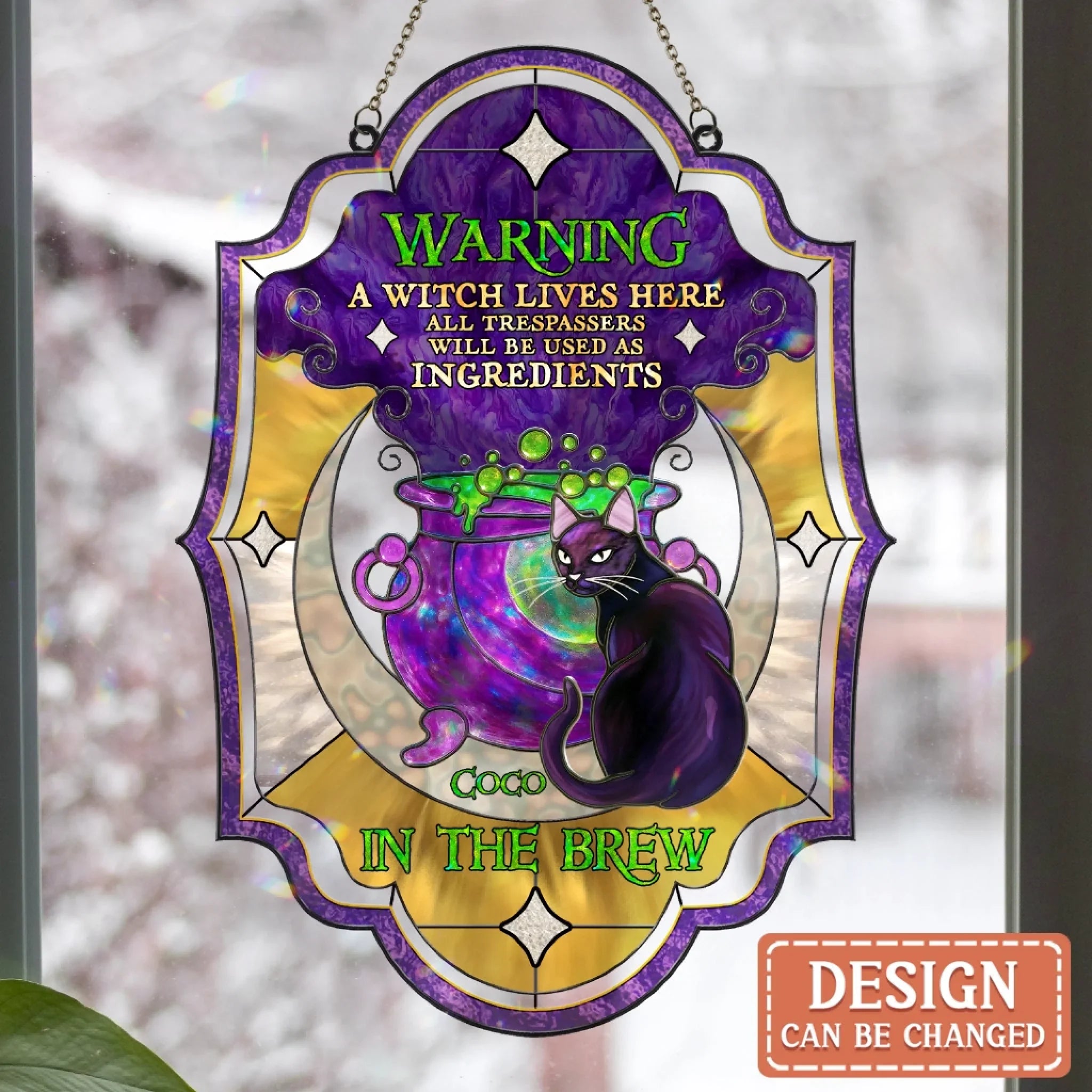 Personalized Witch Acrylic Suncatcher - Gift Idea For Witch/Cat Lover - Warning A Witch Lives Here