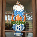 Personalized Chinoiserie Pumpkin Vase Door Hanger - Wooden Sign Gift Idea For Family