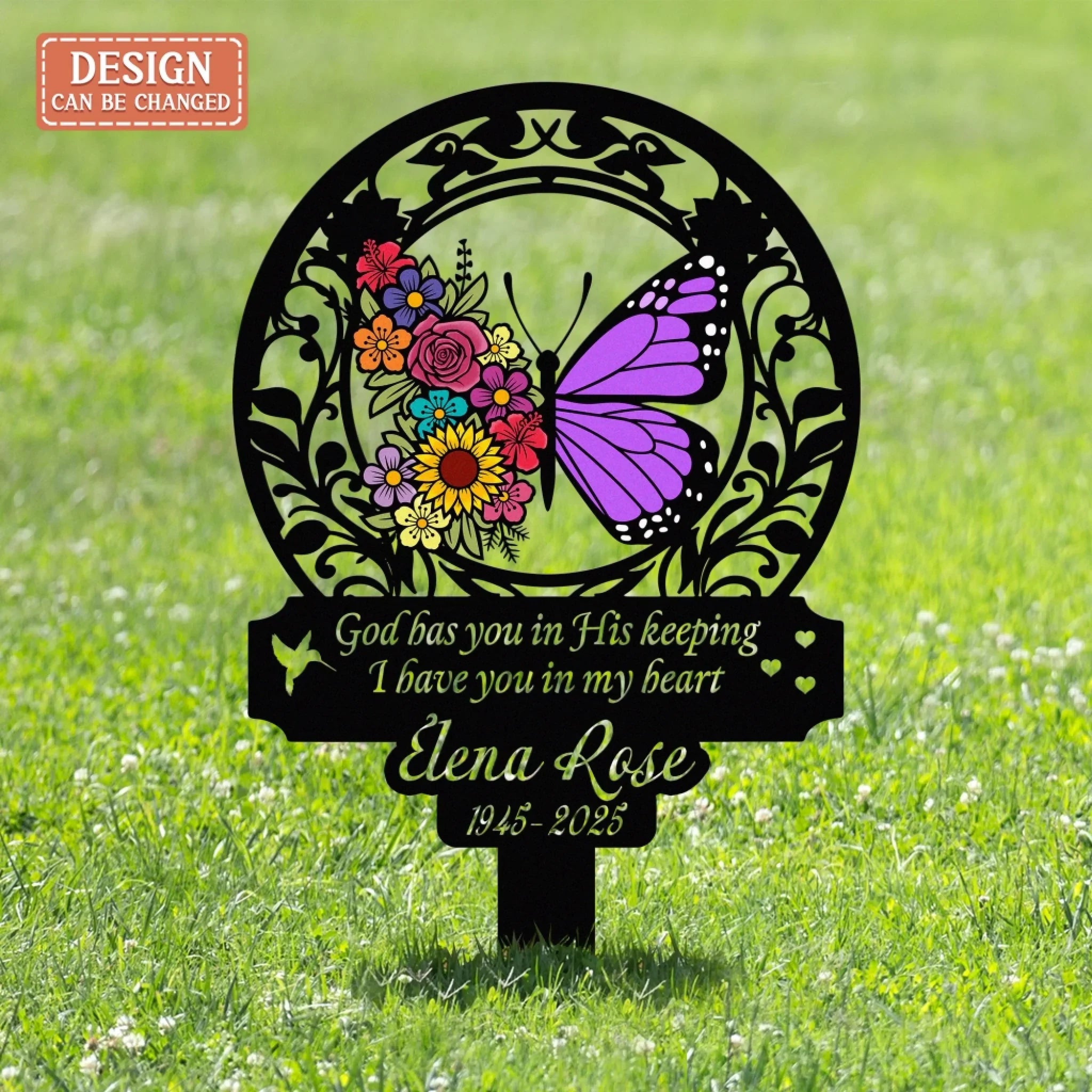 Personalized Memorial Stake Metal Sign - Sympathy Remembrance Gift - God Has You In His Keeping I Have You In My Heart