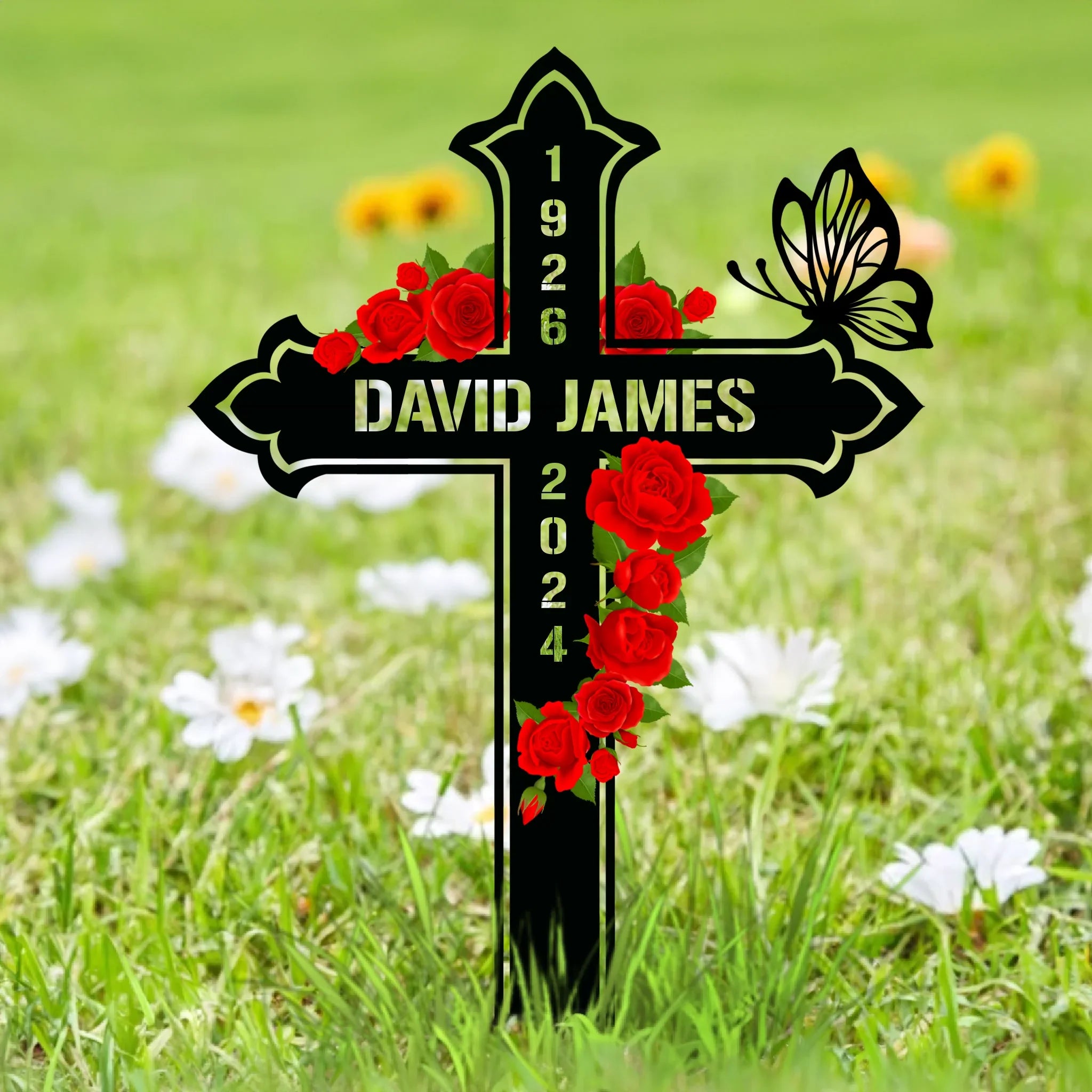 Custom Personalized Memorial Cross Stake Metal Sign - Memorial Gift Idea