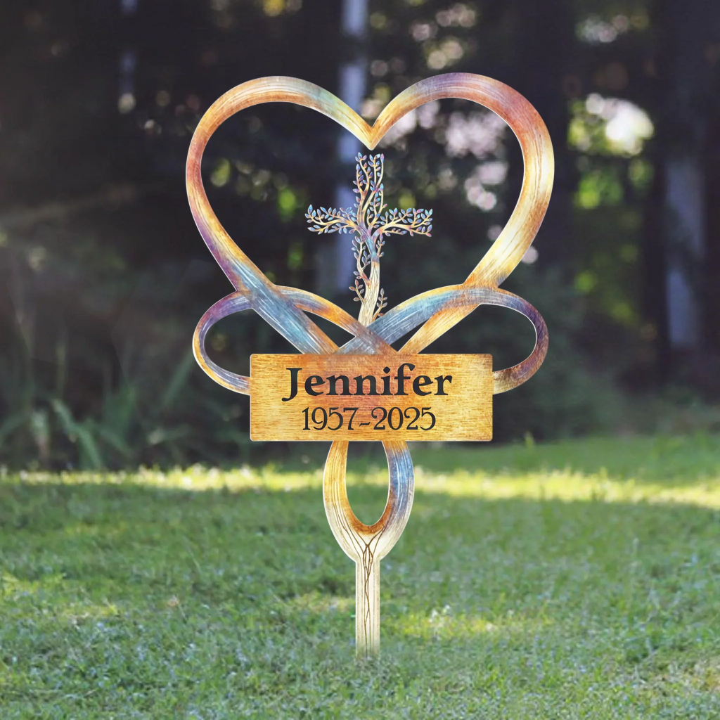 Personalized Livin Cross Of Life Memorial Stake With Name  Metal Sign - Memorial Gift Idea