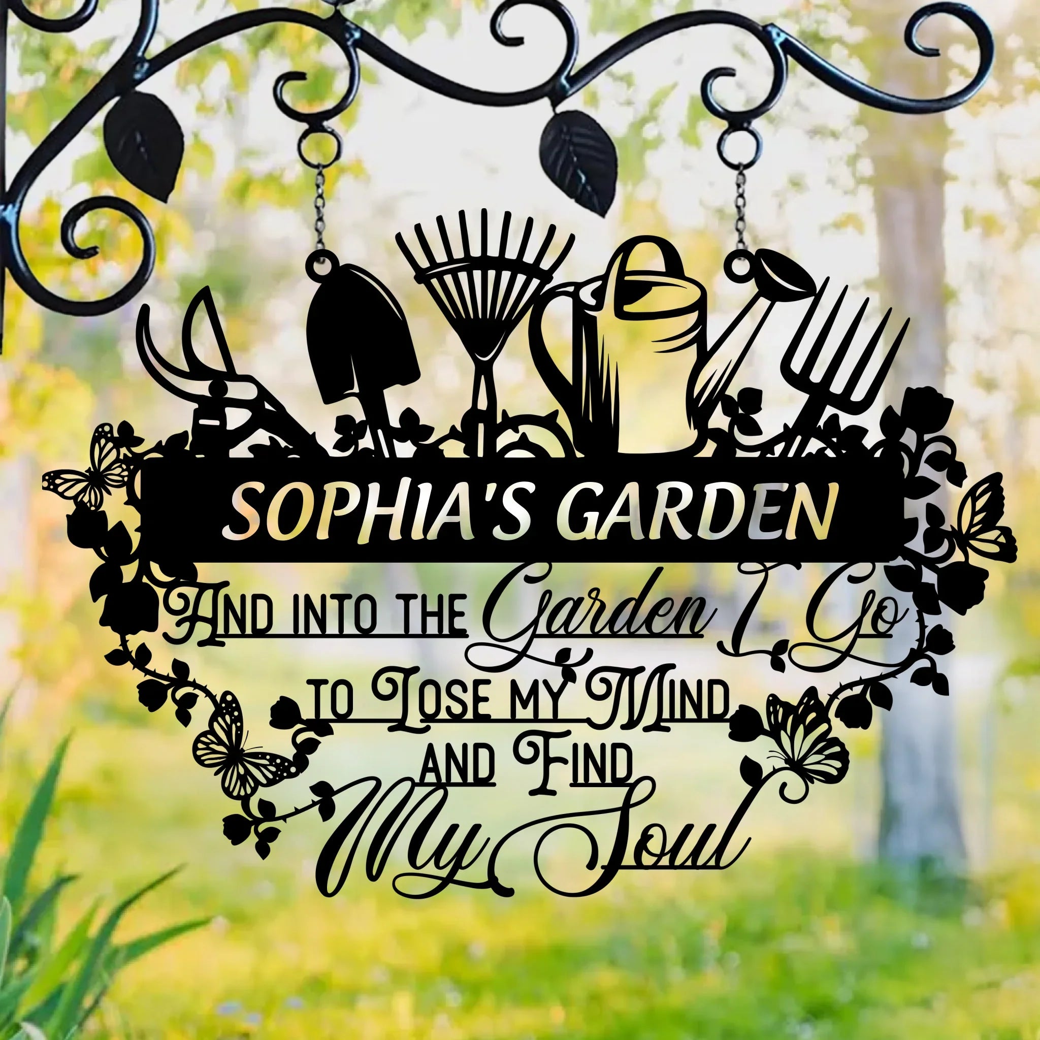 Personalized Garden Black Metal Sign - Gift Idea For Mom/Grandma/Sister/Garden Lover - And Into The Garden I Go To Lose My Mind And Find My Soul