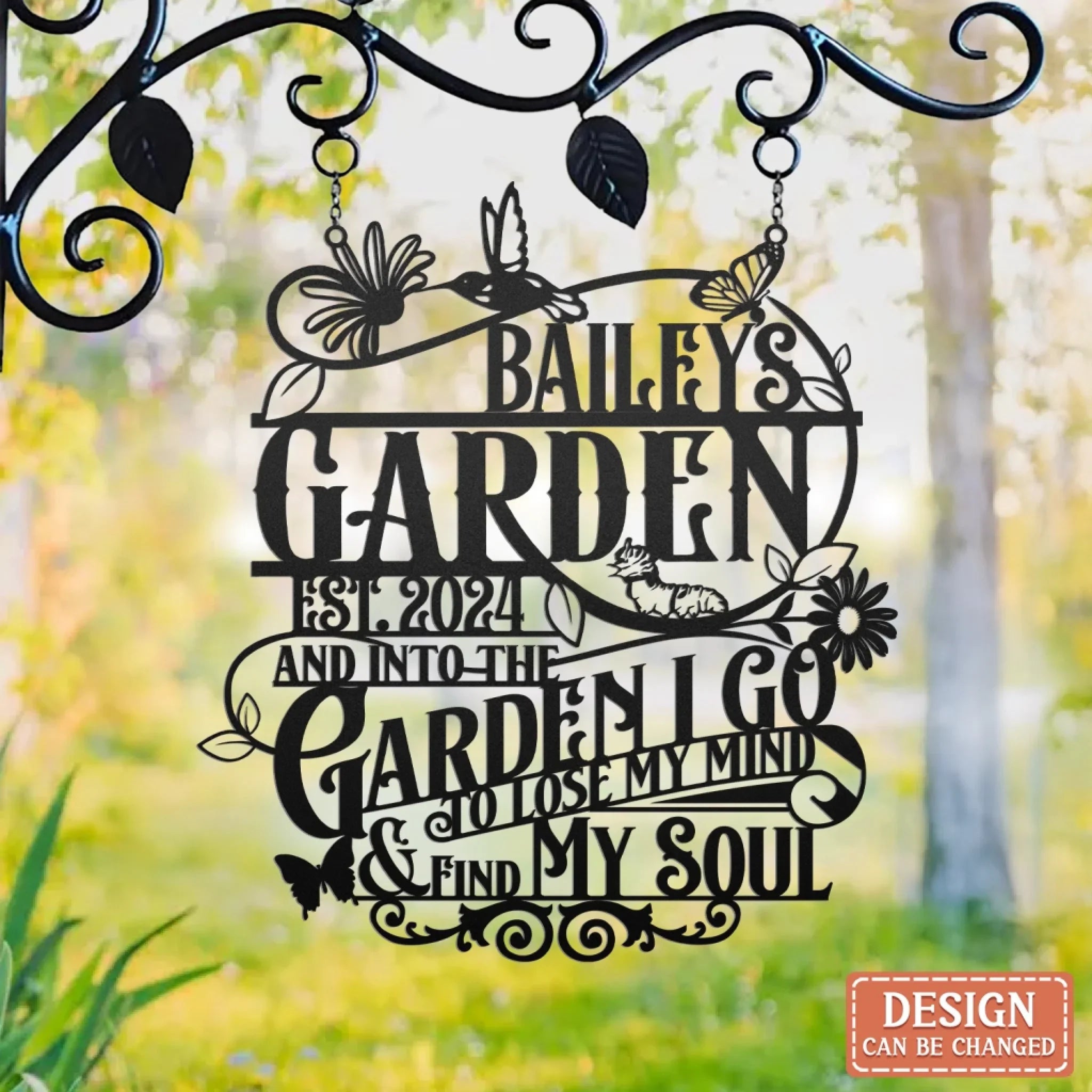 Personalized Garden Black Metal Sign - Gift Idea For Garden Lovers - And Into The Garden I Go To Lose My Mind And Find My Soul