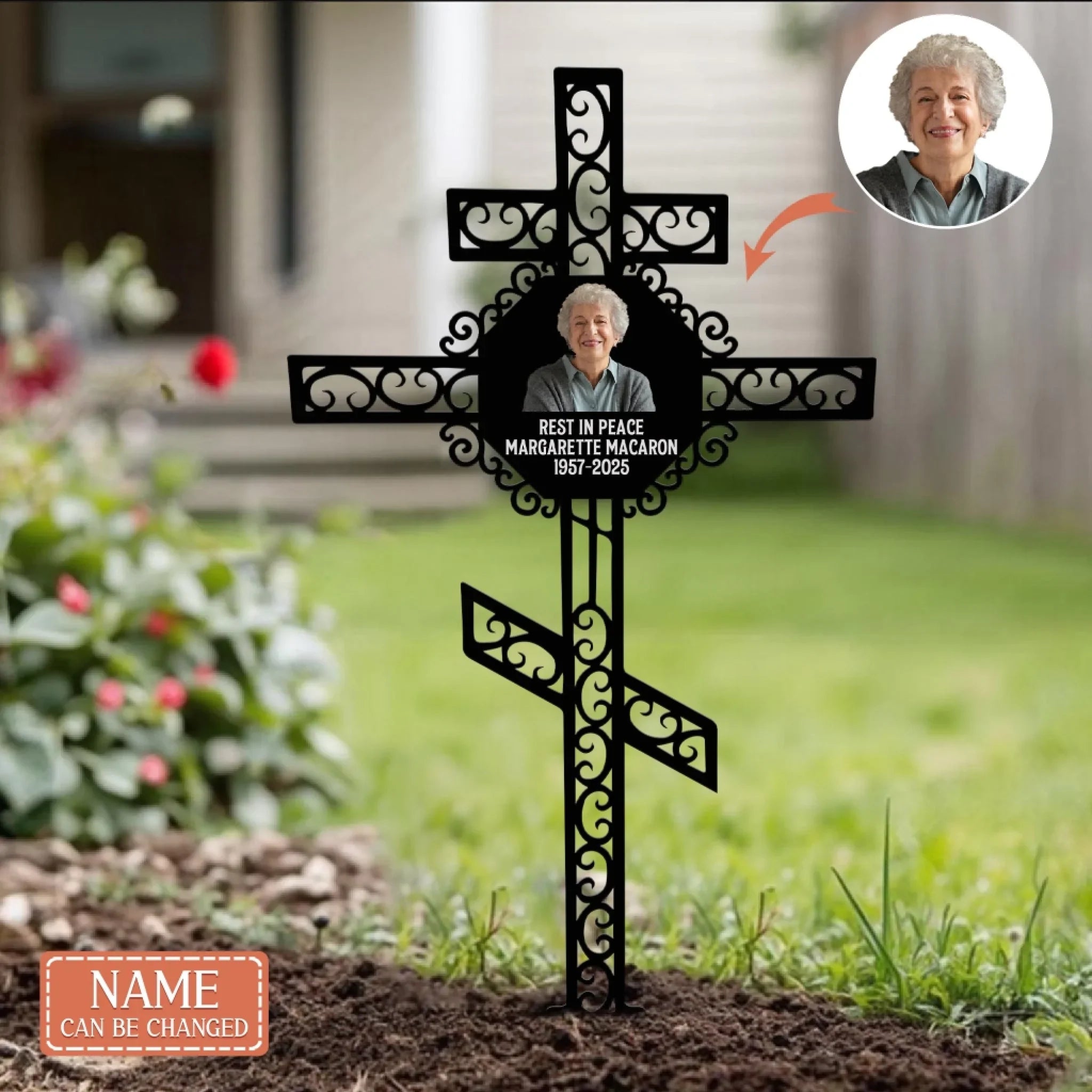Personalized Memorial Cross Metal Sign - Memorial Gift Idea - Upload Photo - Rest In Peace