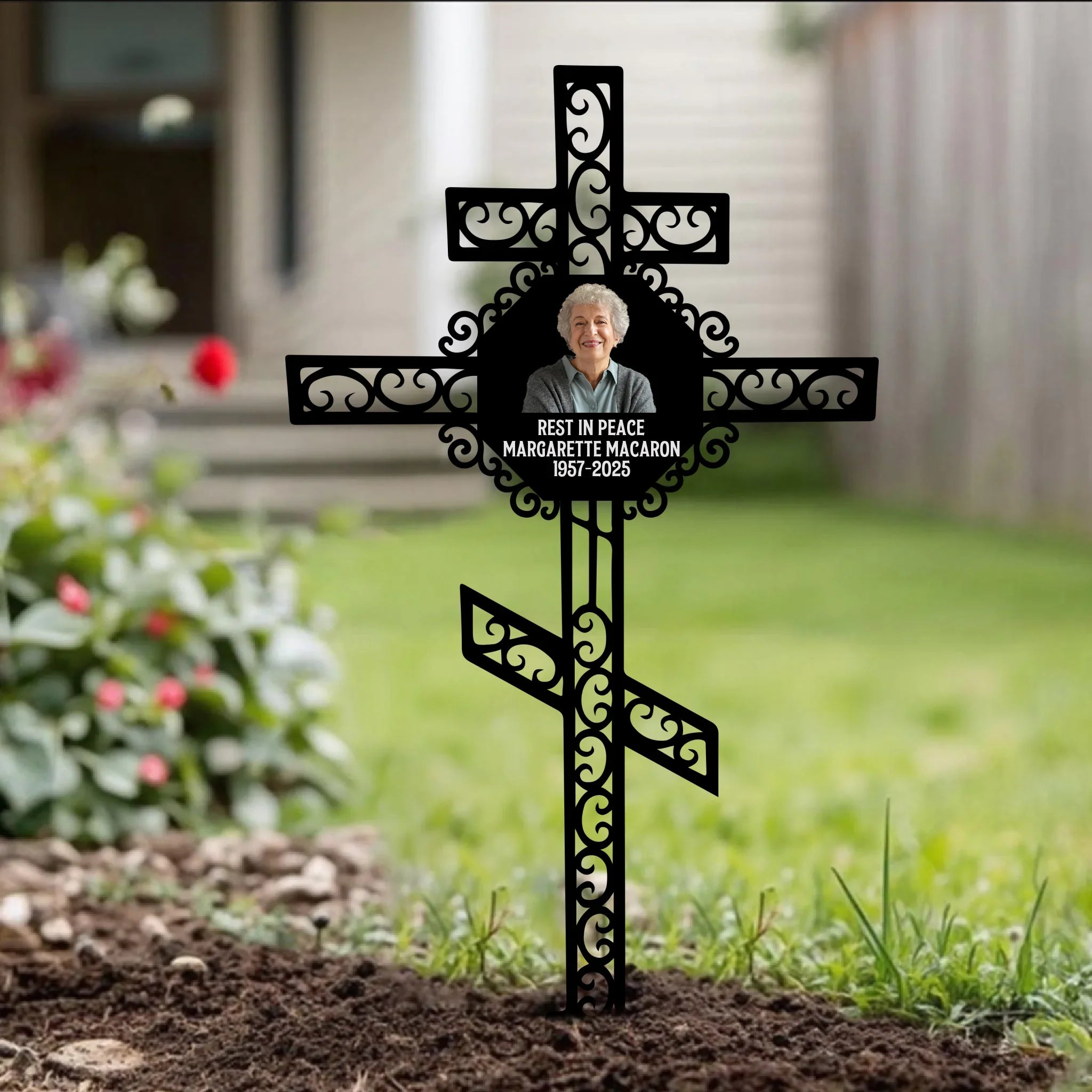 Personalized Memorial Cross Metal Sign - Memorial Gift Idea - Upload Photo - Rest In Peace