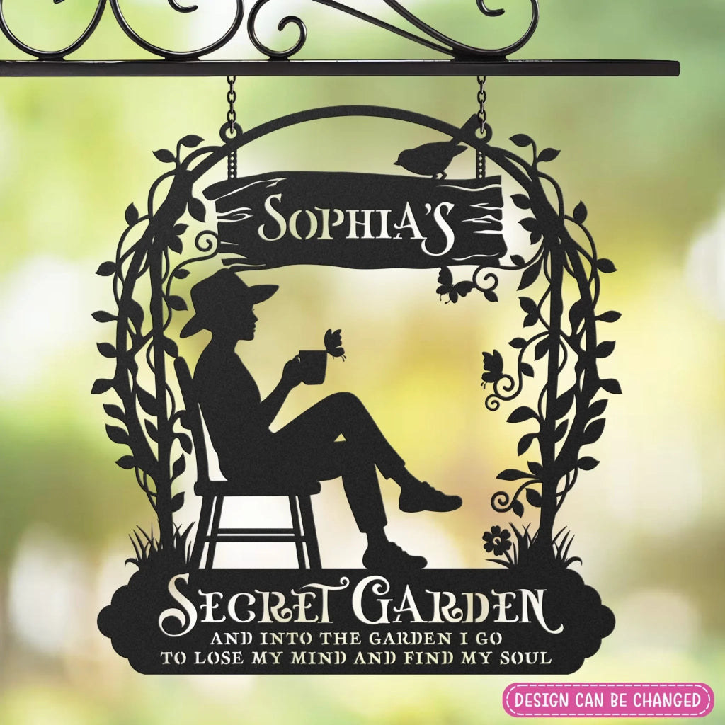 Personalized Secret Garden Black Metal Sign - Gift Idea For Garden Lovers - And Into The Garden I Go To Lose My Mind And Find My Soul