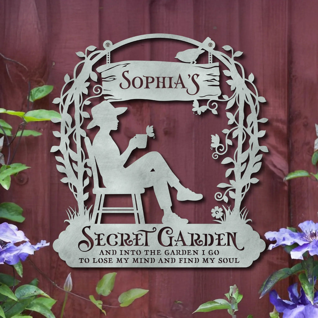 Personalized Secret Garden Metal Sign - Gift Idea For Garden Lovers - And Into The Garden I Go To Lose My Mind And Find My Soul