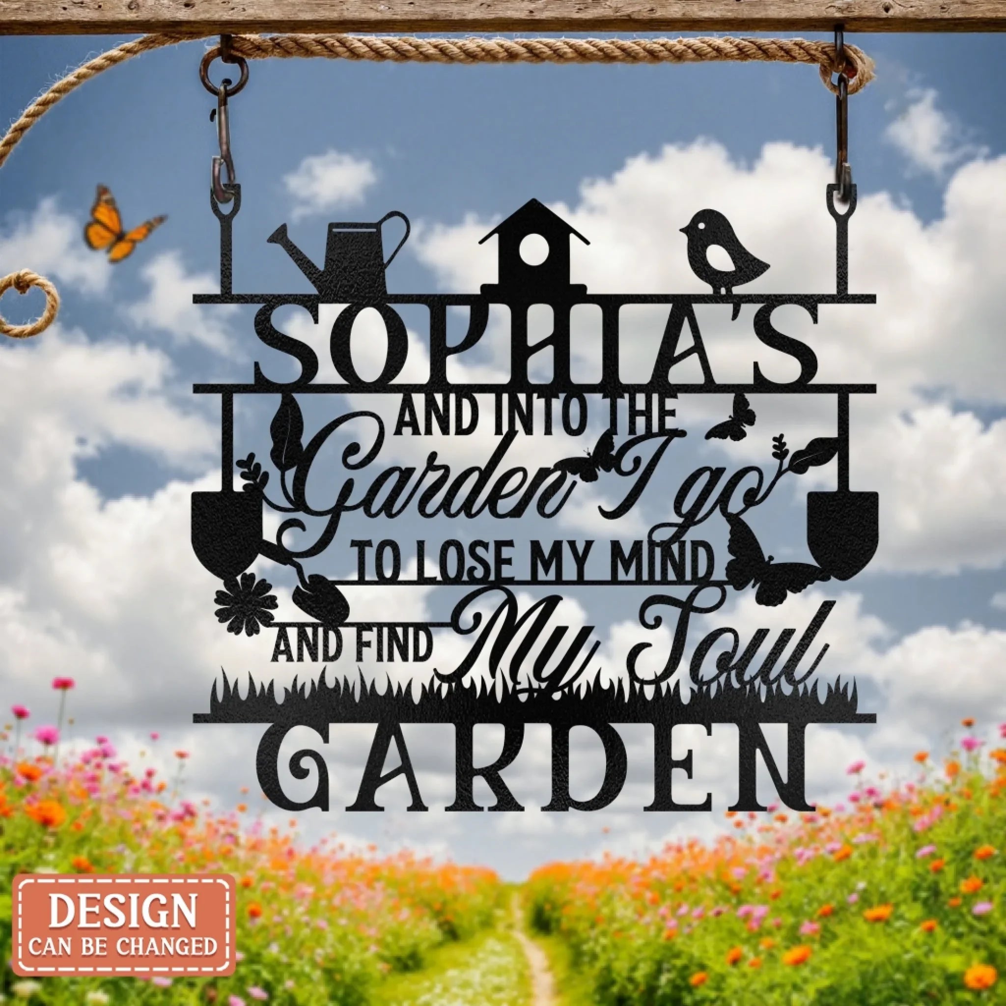 Personalized Garden Black Metal Sign - Gift Idea For Garden Owner - A Crazy Plant Lady Lives Here