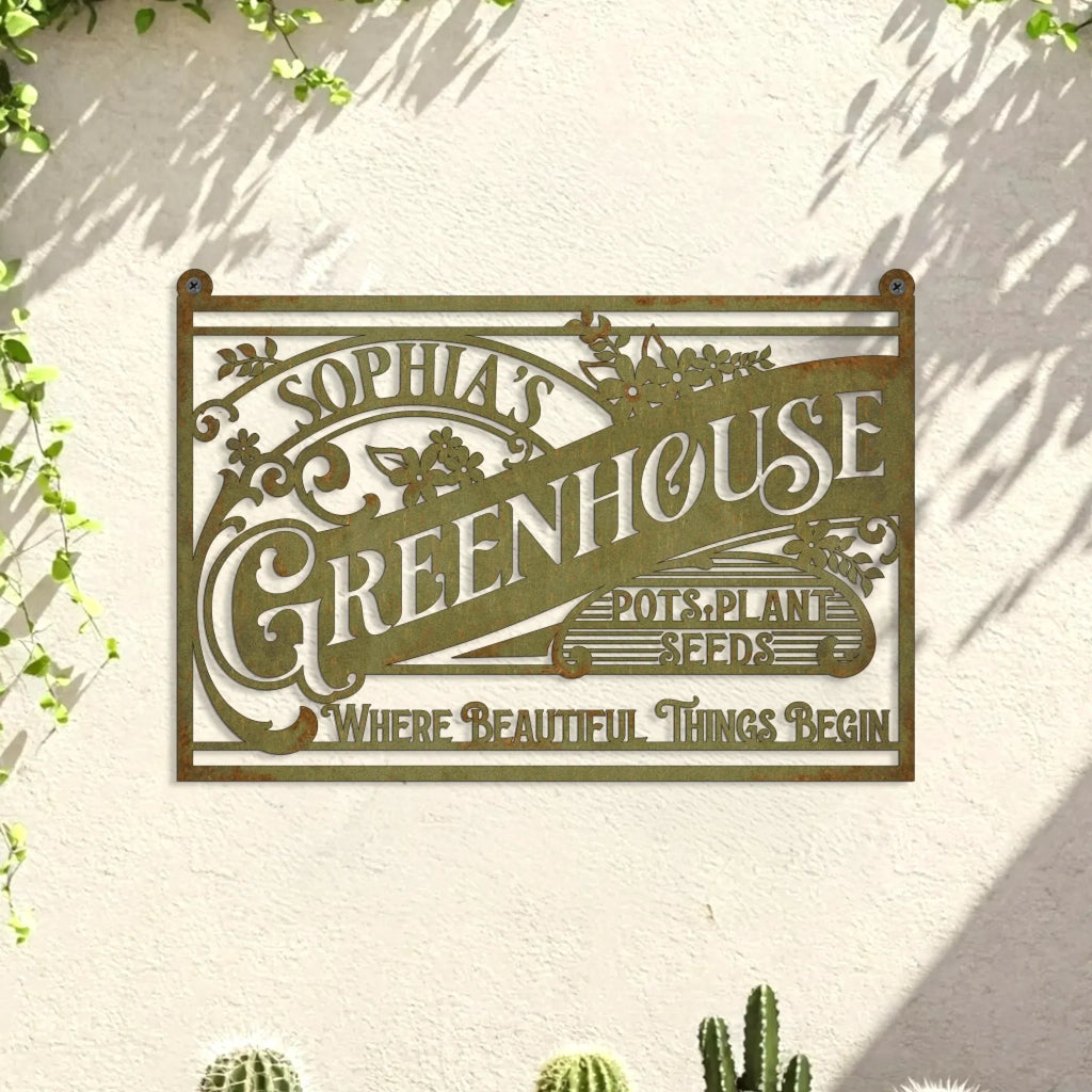 Personalized Greenhouse Metal Sign - Gift Idea For Garden Lovers - Where Beautiful Things Begin