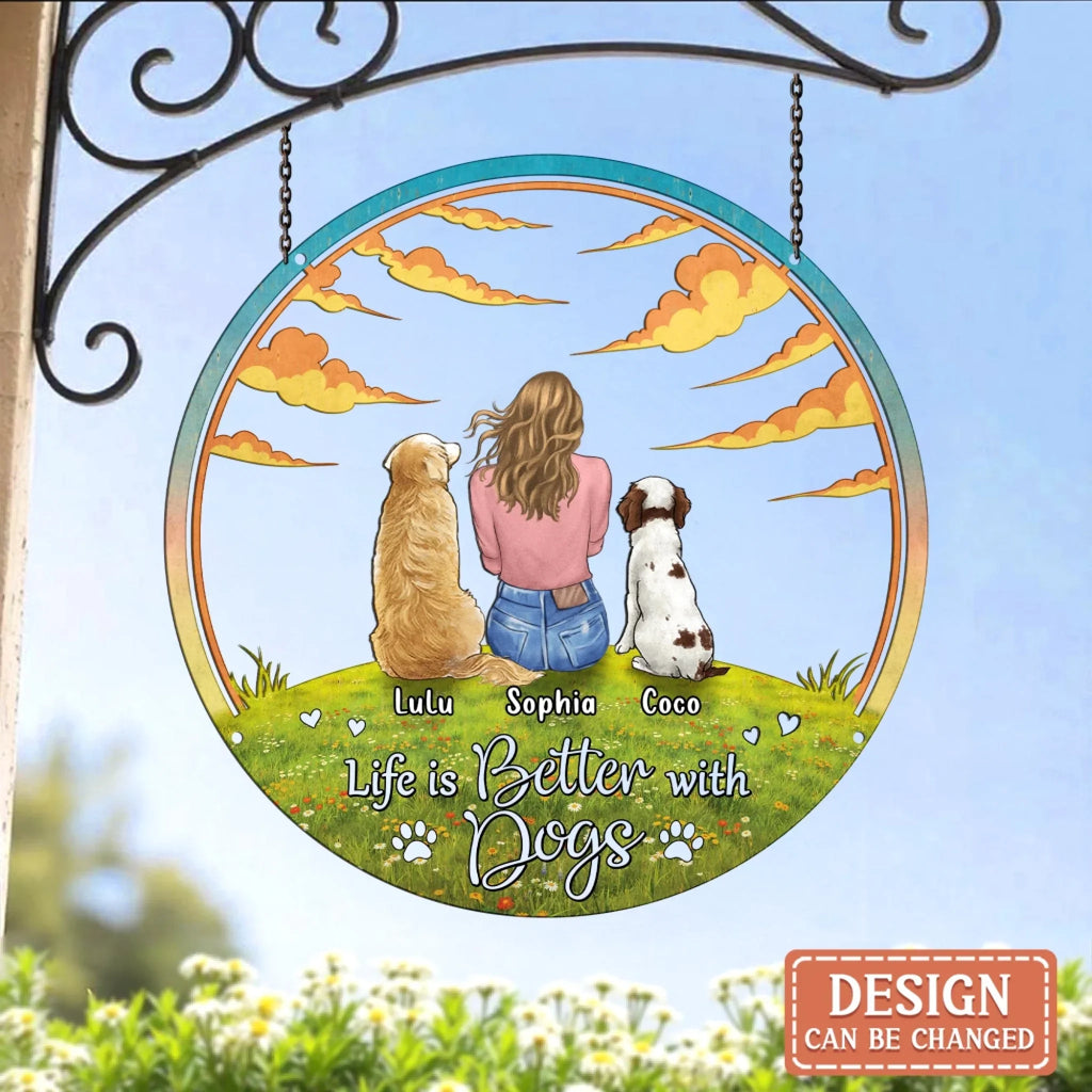 Personalized Dog Mom Metal Sign - Gift Idea For Dog Lover - Life Is Better With Dogs