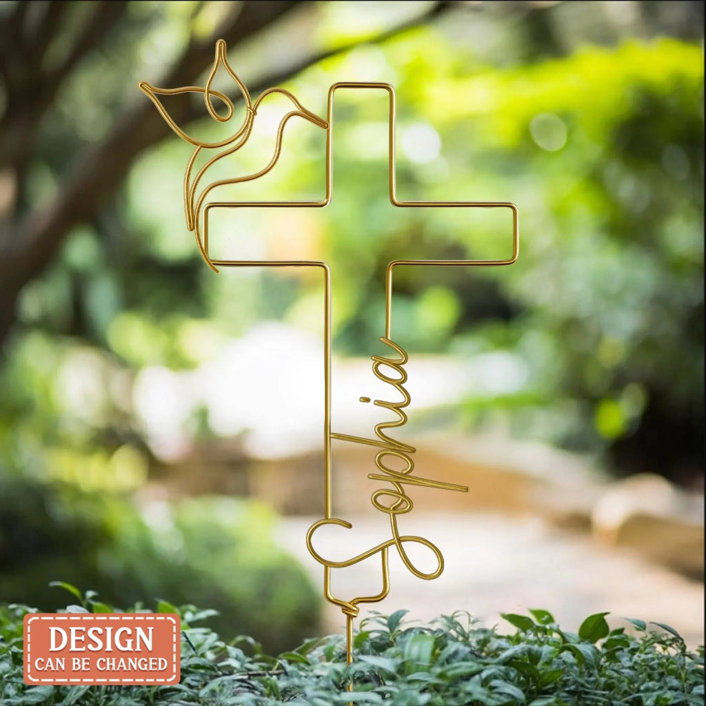 Personalized Memorial Cross Line Art Metal Sign - Memorial Gift Idea