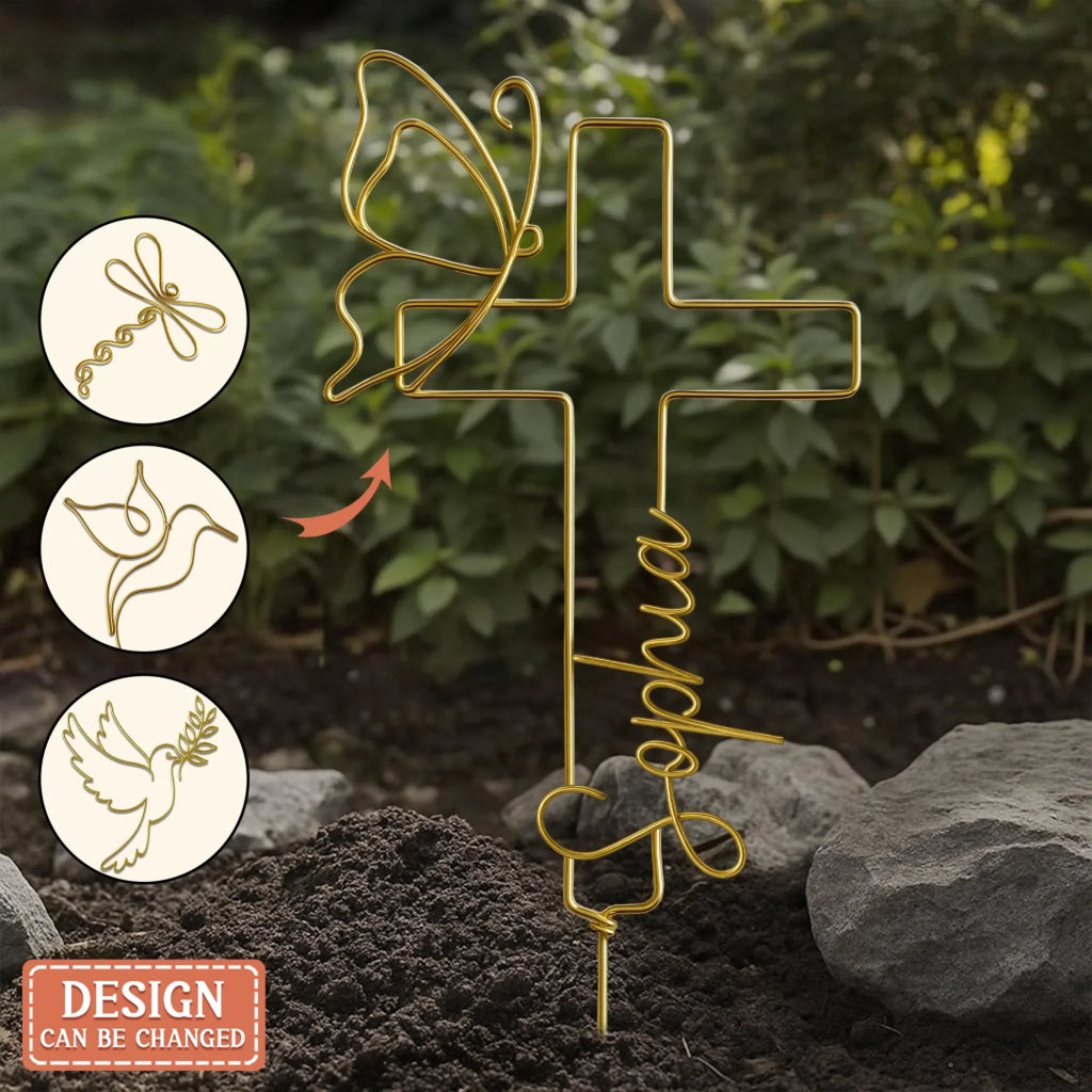 Personalized Memorial Cross Line Art Metal Sign - Memorial Gift Idea