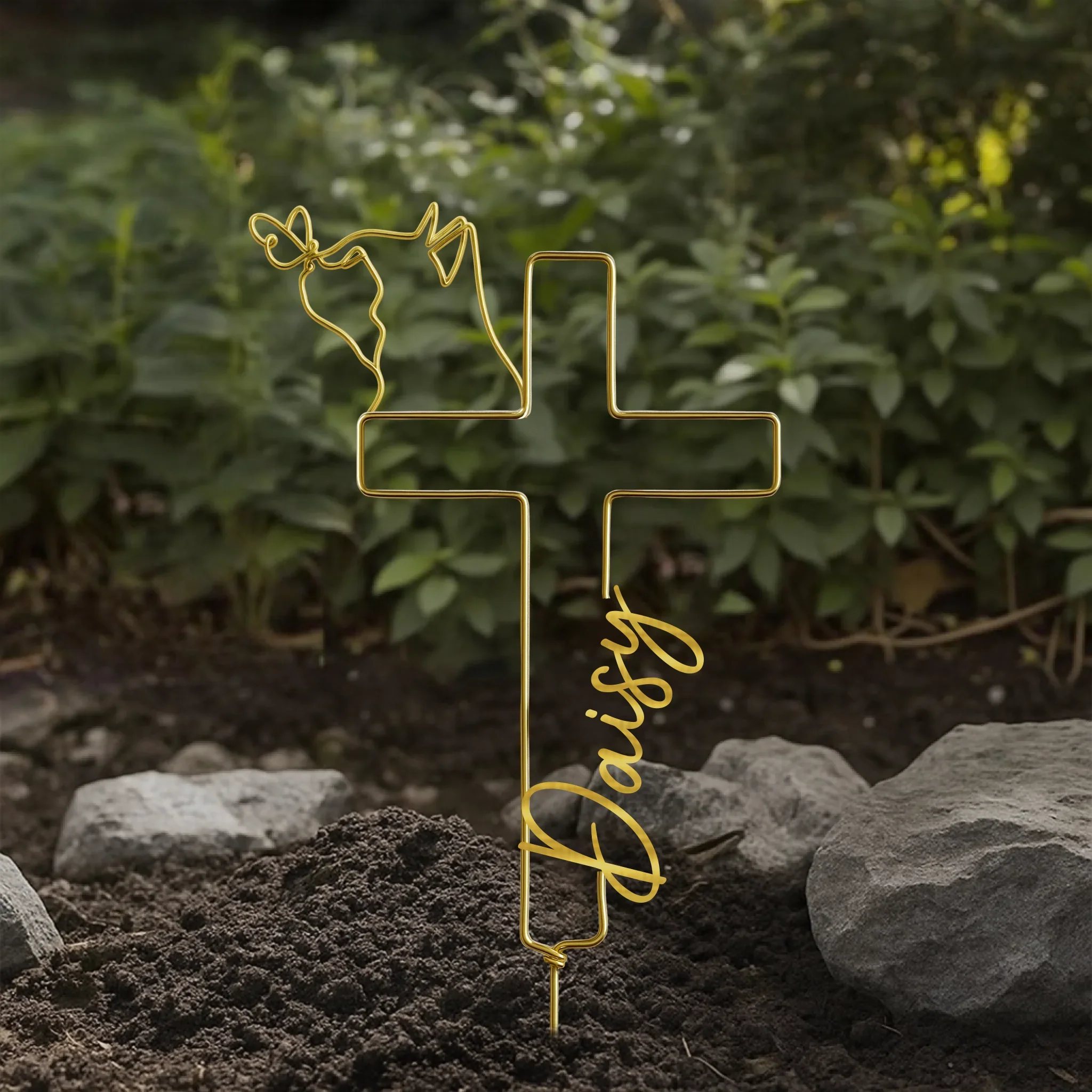 Personalized Memorial Cat Cross Line Art Metal Sign - Memorial Gift Idea For Cat Lover