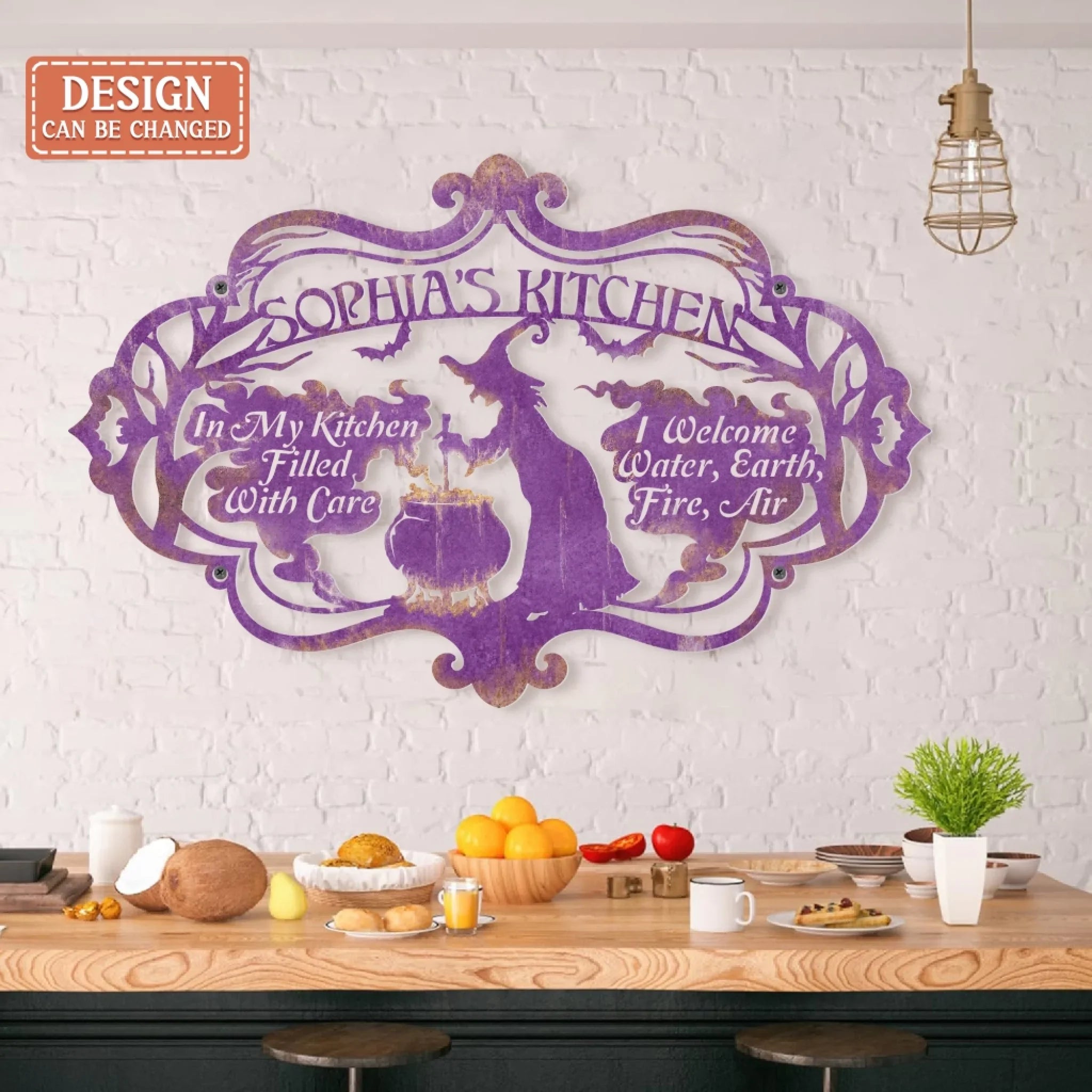 Custom Personalized Witch Kitchen Metal Sign - Gift Idea For Witch Lover - I Welcome Water Earth Fire Air