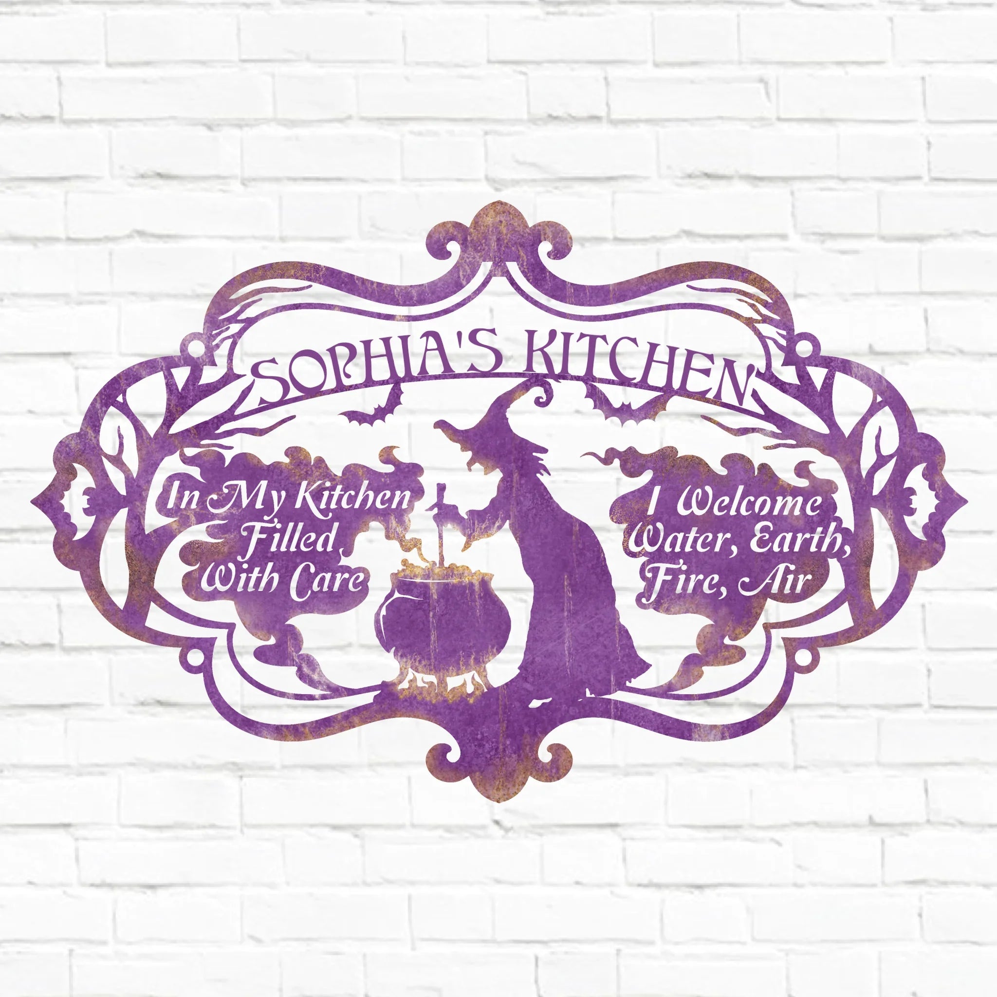 Custom Personalized Witch Kitchen Metal Sign - Gift Idea For Witch Lover - I Welcome Water Earth Fire Air
