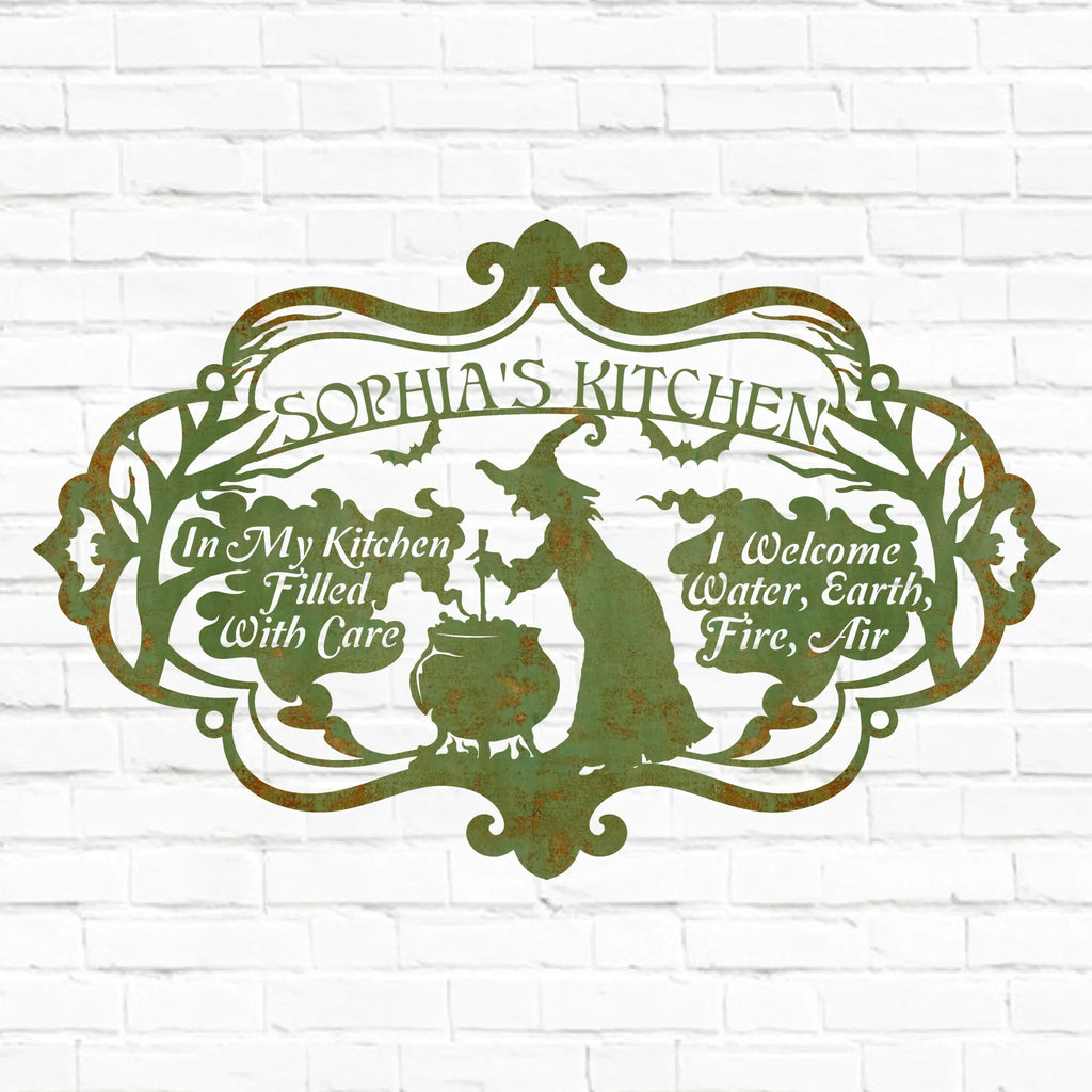 Custom Personalized Witch Kitchen Metal Sign - Gift Idea For Witch Lover - I Welcome Water Earth Fire Air