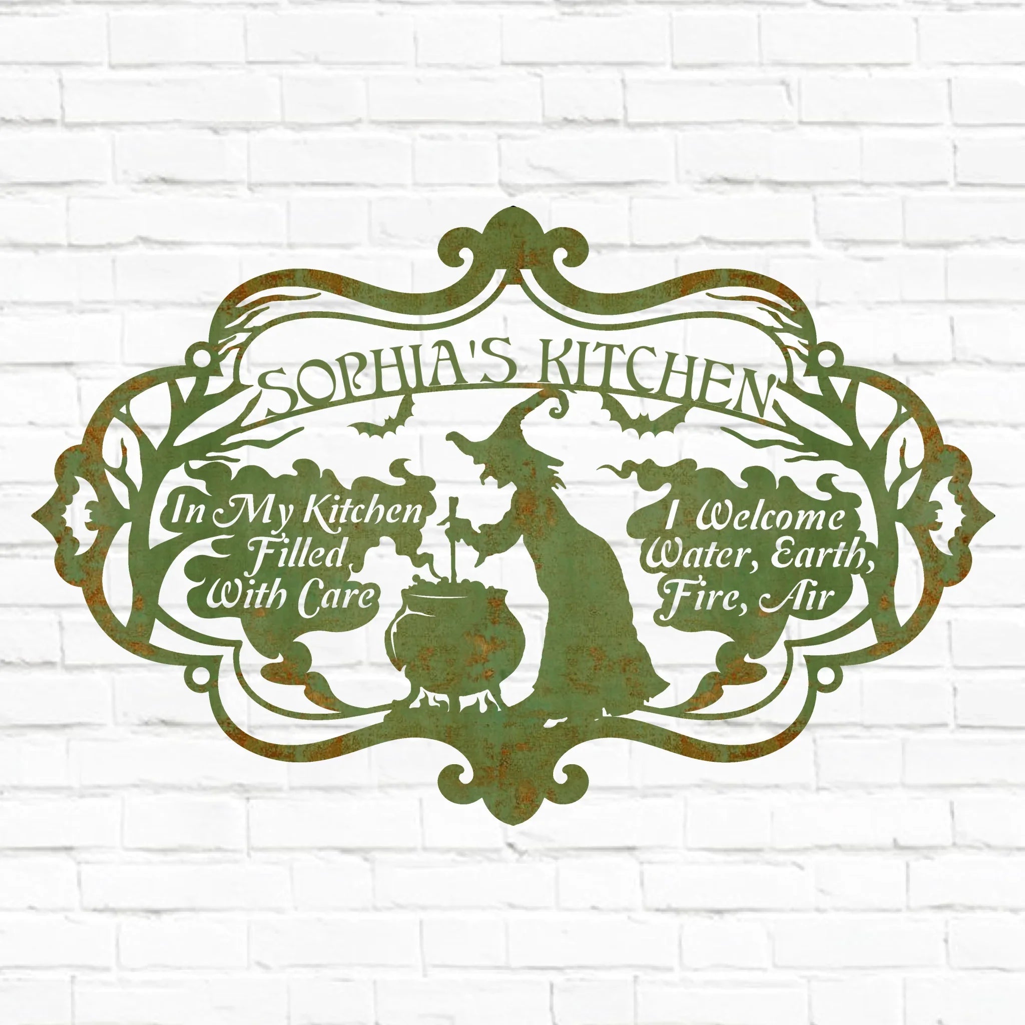 Custom Personalized Witch Kitchen Metal Sign - Gift Idea For Witch Lover - I Welcome Water Earth Fire Air