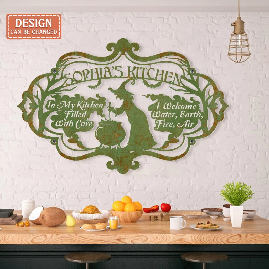 Custom Personalized Witch Kitchen Metal Sign - Gift Idea For Witch Lover - I Welcome Water Earth Fire Air