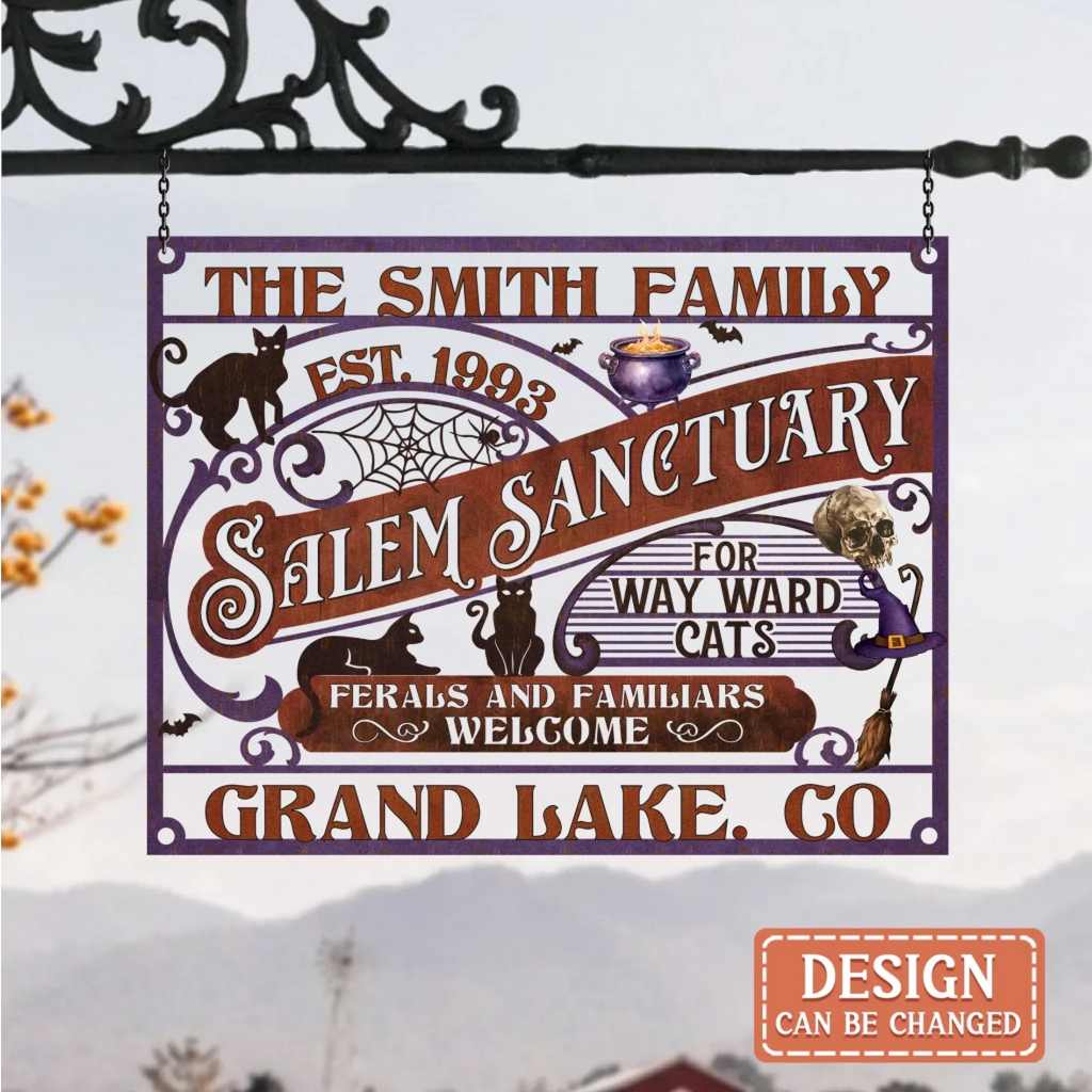 Personalized Salem Sanctuary Metal Sign - Gift Idea For Witch Lover - Ferals And Familiars Welcome