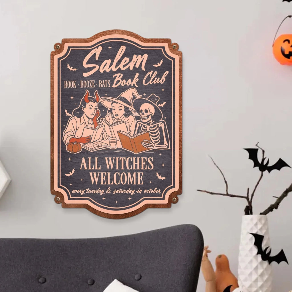 Salem Book Club Metal Sign - Gift Idea For Book Lover - All Witches Welcome