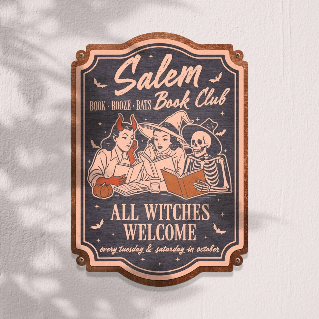 Salem Book Club Metal Sign - Gift Idea For Book Lover - All Witches Welcome