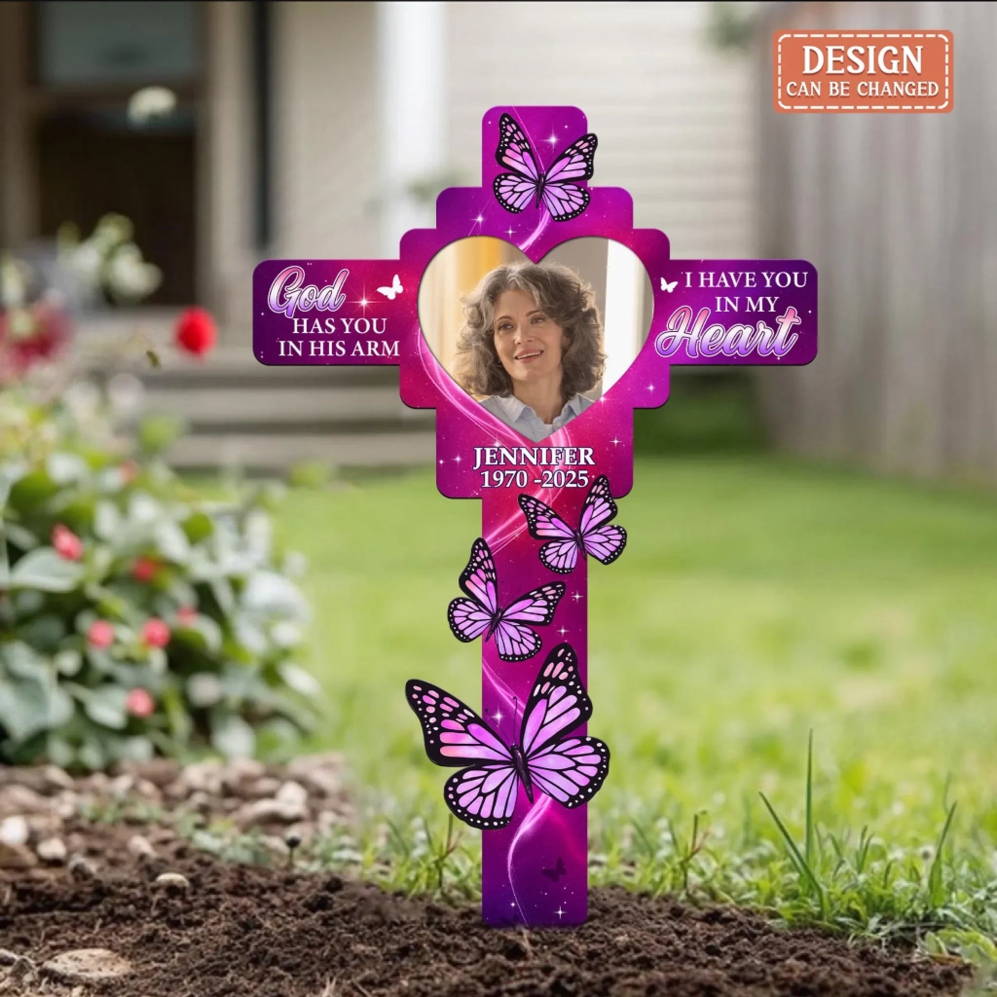 Personalized Memorial Metal Sign - Upload Photo - Memorial Gift Idea - God Has You In His Arm I Have You In My Heart