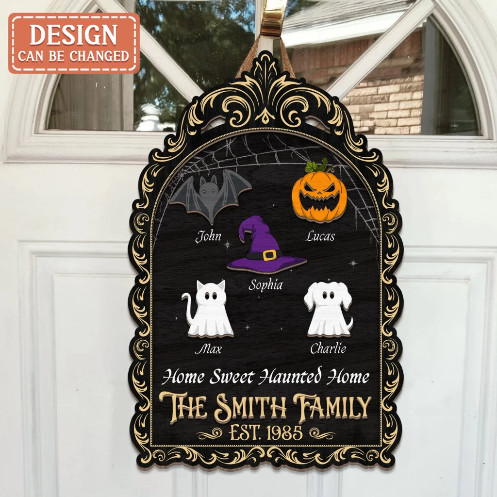 Personalized Halloween 2 Layered Wooden Art - Gift Idea For Couple/Family/Pet Lover - Home Sweet Haunted Home