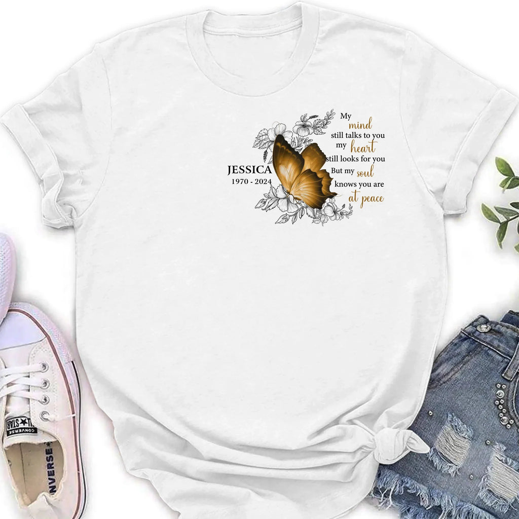 Personalized Memorial Butterfly Shirt/Hoodie - Up to 4 Butterflies - Memorial Gift Idea for Mother's Day/Father's Day - My Mind Still Talks To You