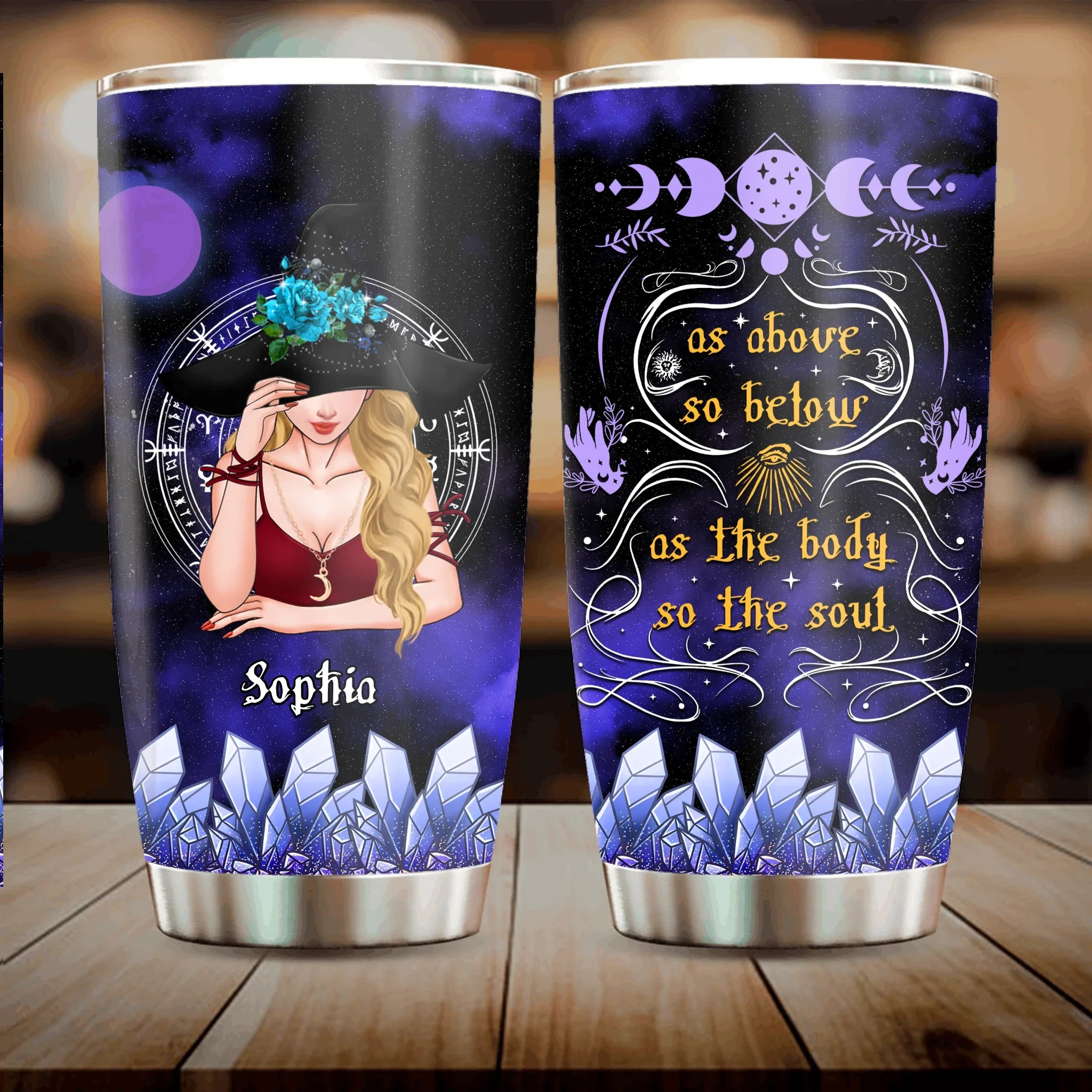Personalized Witch Tumbler - Gift Idea For Halloween/Wicca Decor/Pagan Decor - As Above So Below As The Body So The Soul