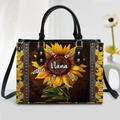 Personalized Grandma Sunflower Leather Handbag With Long Straps - Perfect Mother's Day Gift For Mom/Grandma