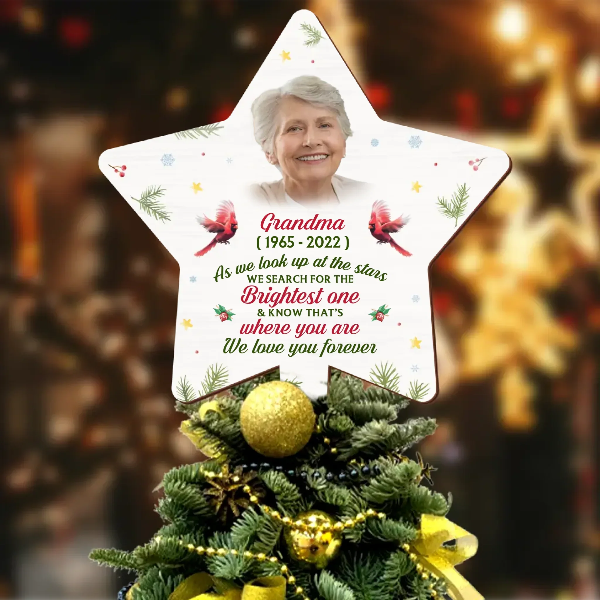 Personalized The Brightest Star Family Loss Tree Topper - Upload Photo - Memorial Gift Idea For Christmas - We Love You Forever
