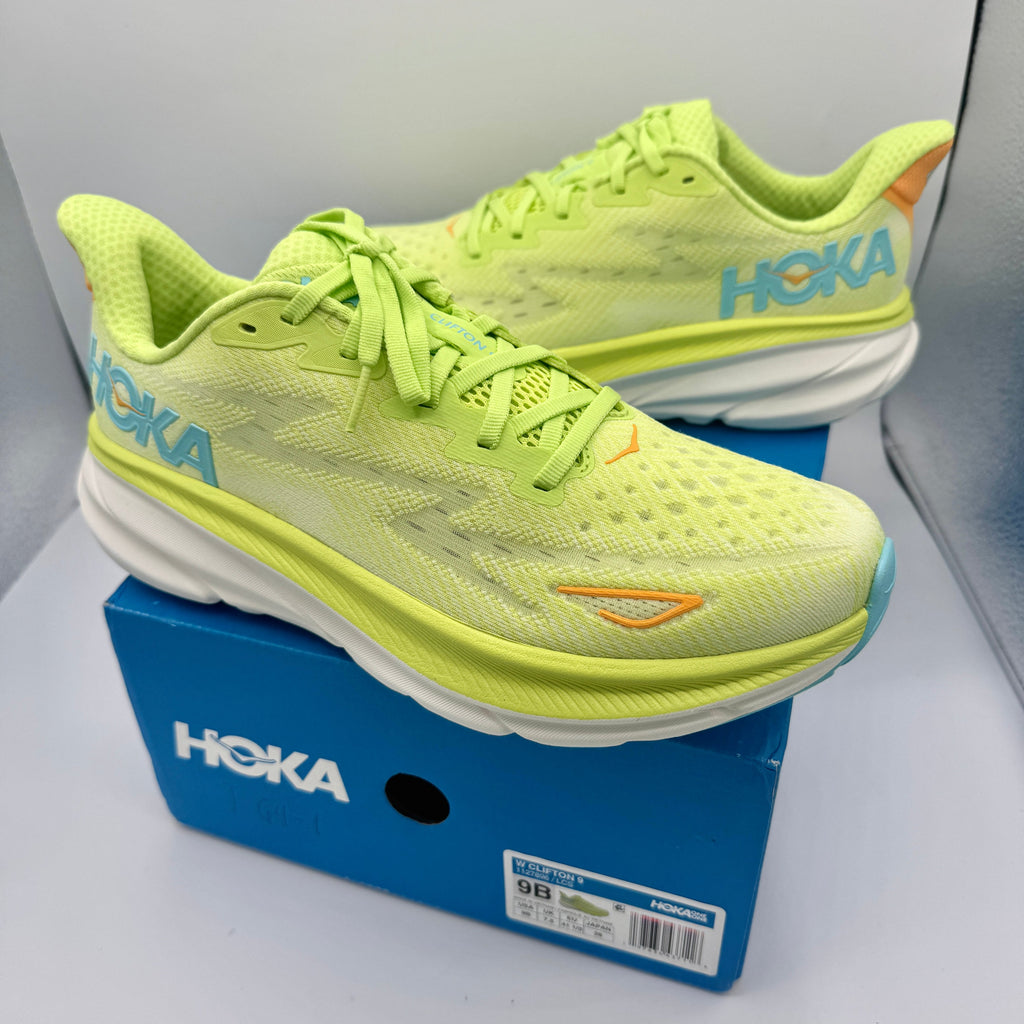 Hoka Clifton 9 Women’s Running Athletic Shoes in Yellow Lettuce Solar Flare