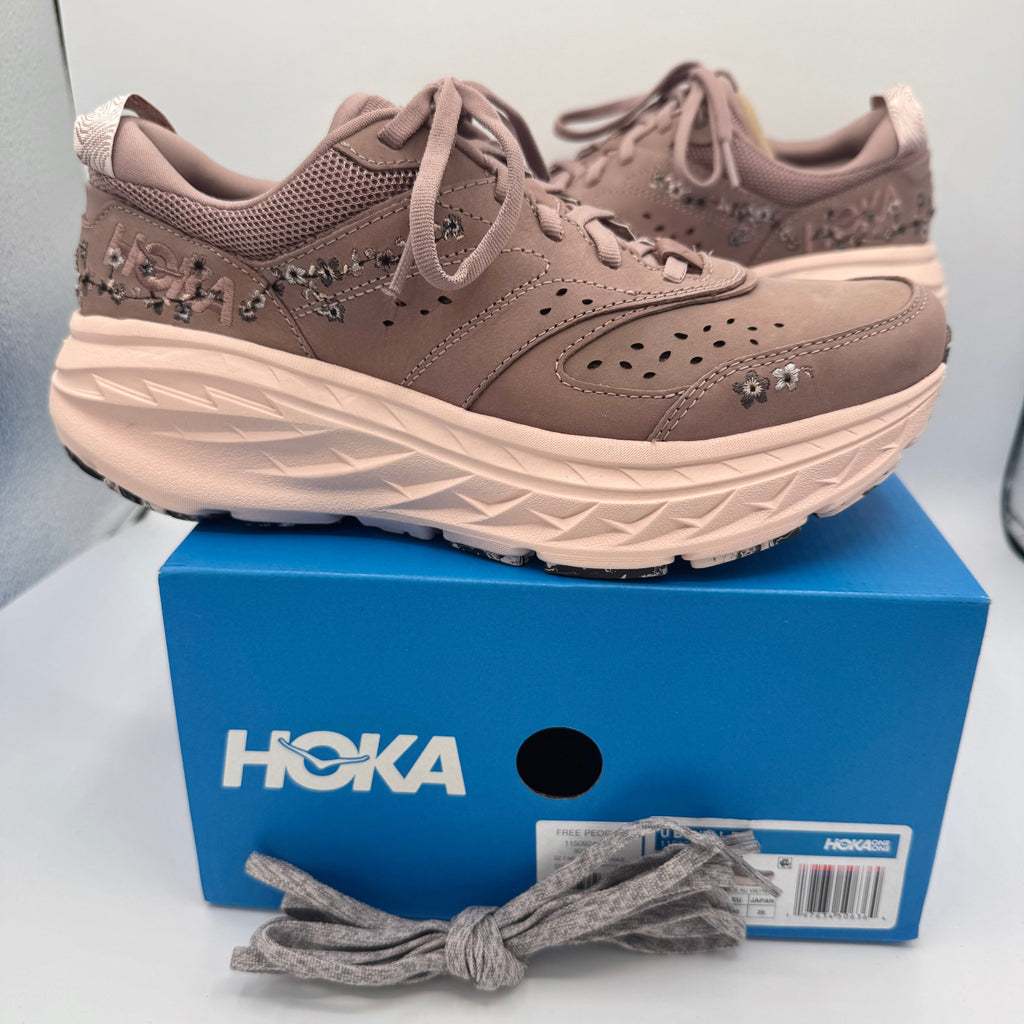 Hoka Bondi L Leather Embroidered Sneakers Unisex BP Vibrant Bloom