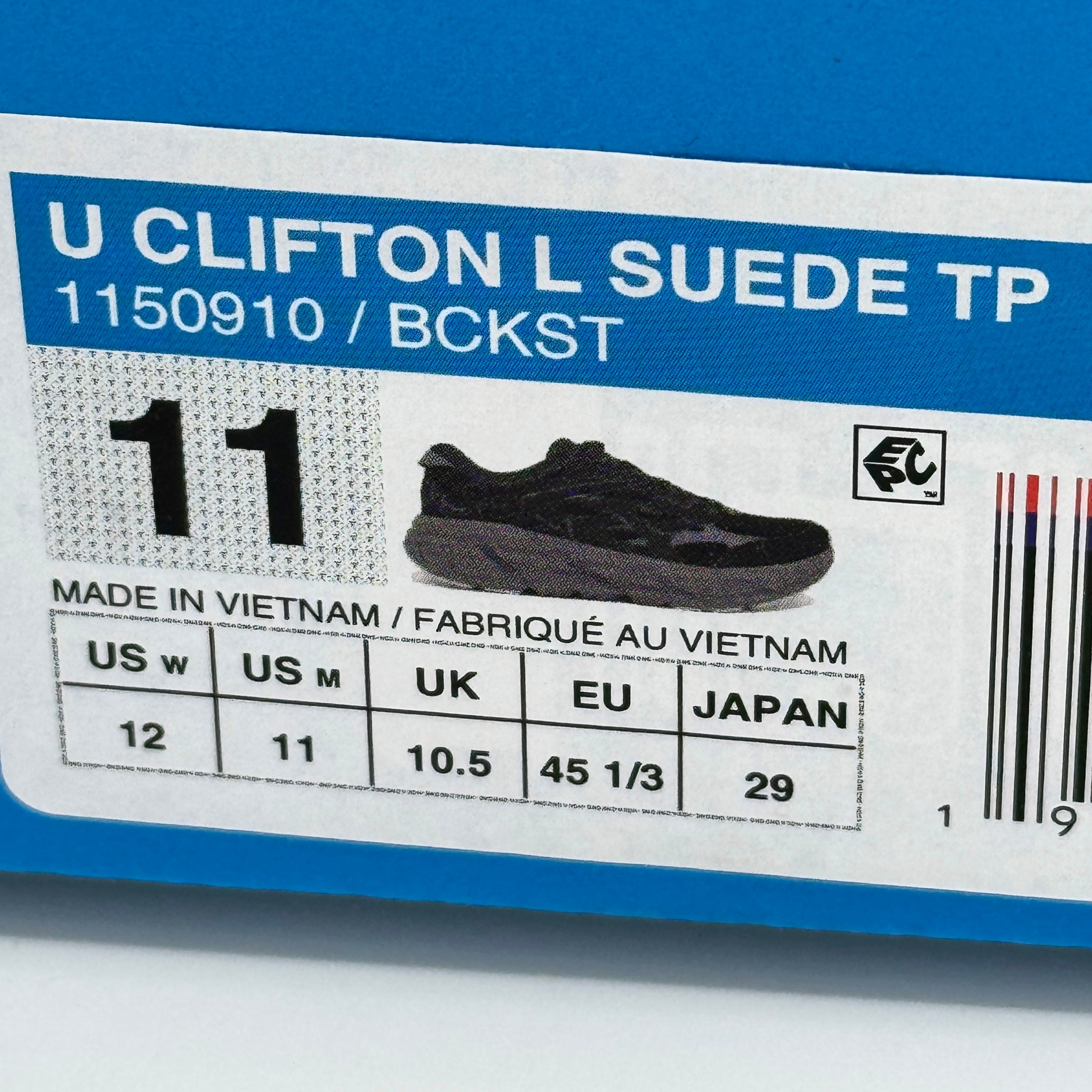 Hoka Clifton Elite Terrain System L Suede Leather Black Grey Unisex Sneakers