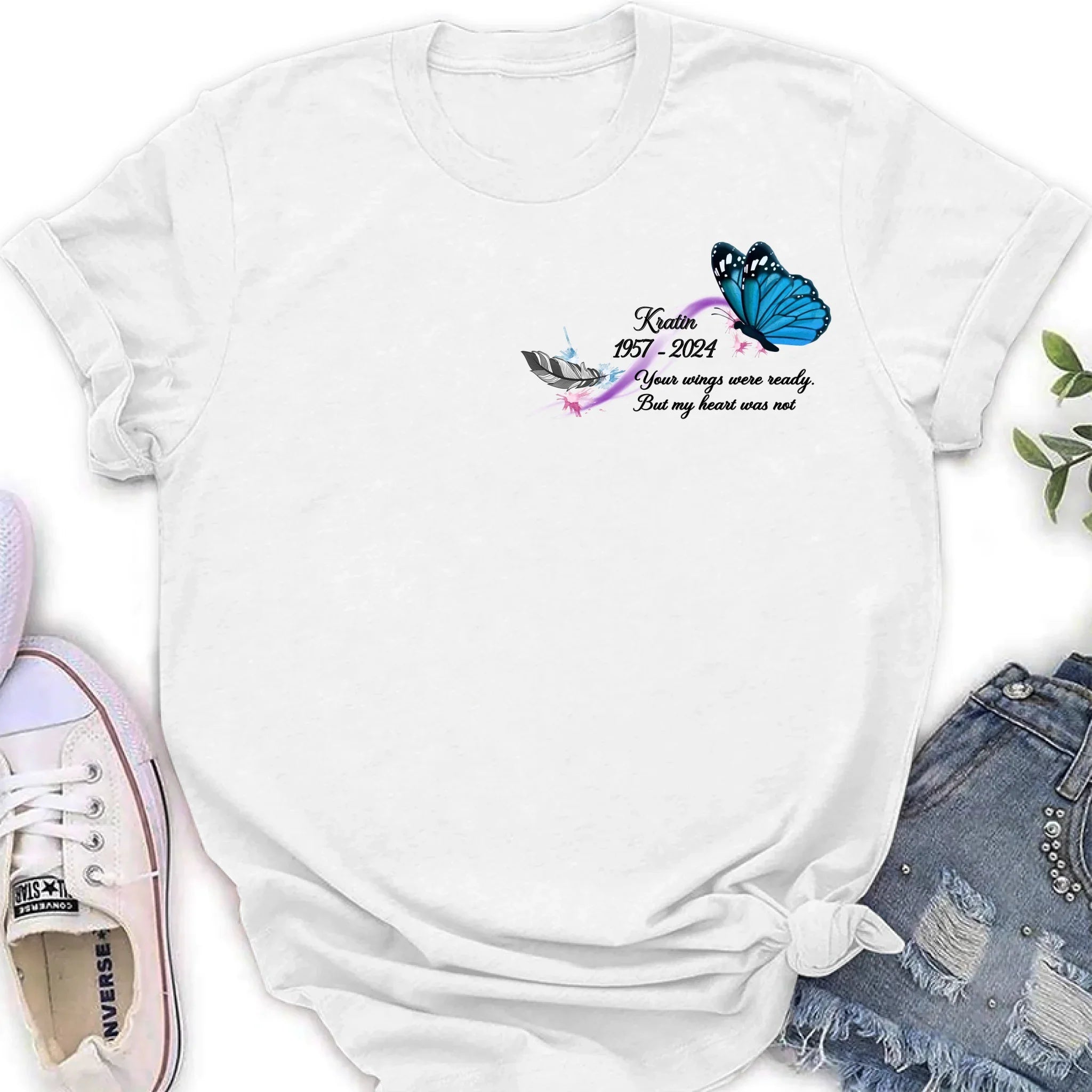 Personalized Memorial Butterfly Shirt/Hoodie - Gift Idea For Loss Of Family Member - Your Wings Were Ready But My Heart Was Not