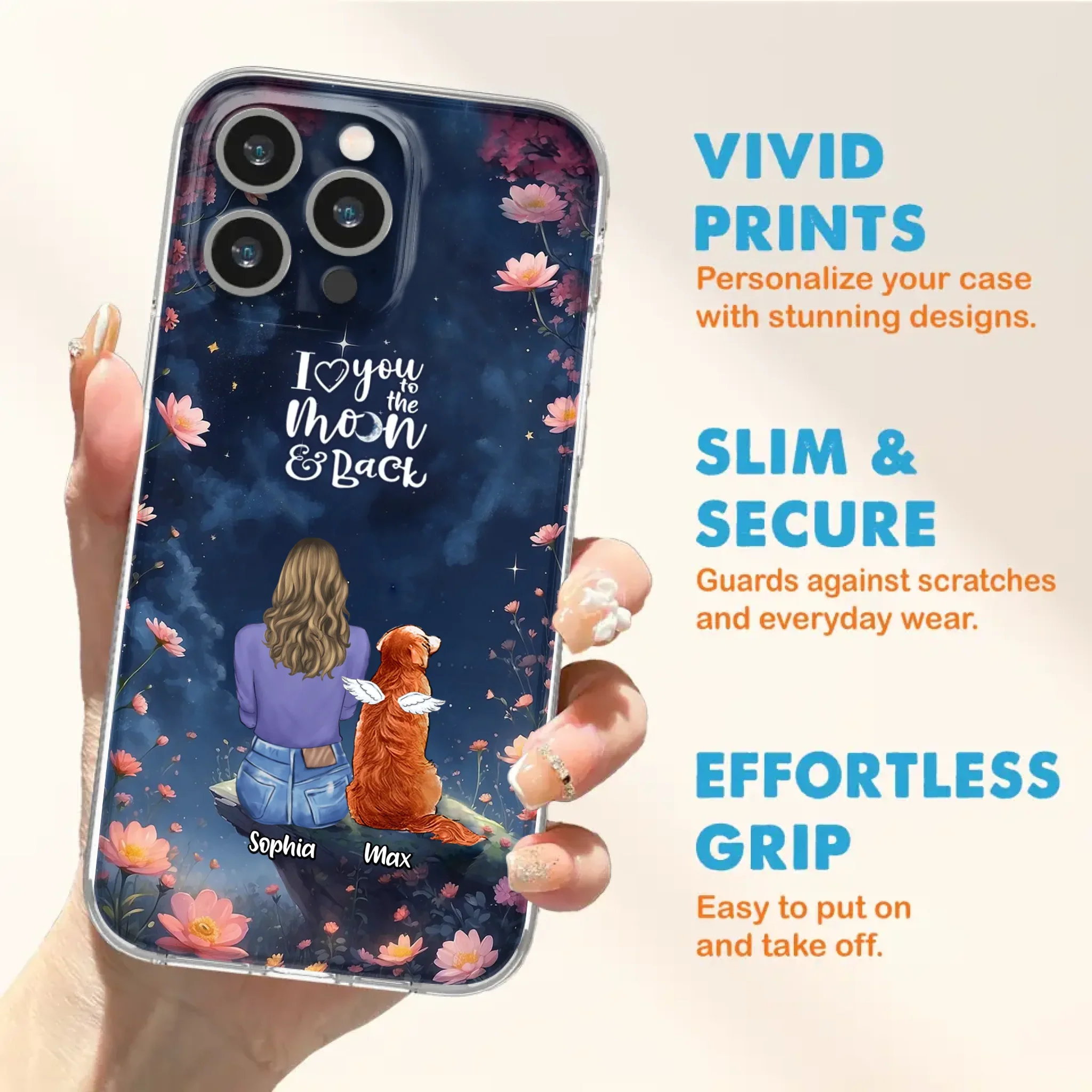Custom Personalized Pet Phone Case - Gift Idea For Dog/ Cat/ Rabbit Owner - Case For iPhone/ Samsung - I Love You To The Moon & Back