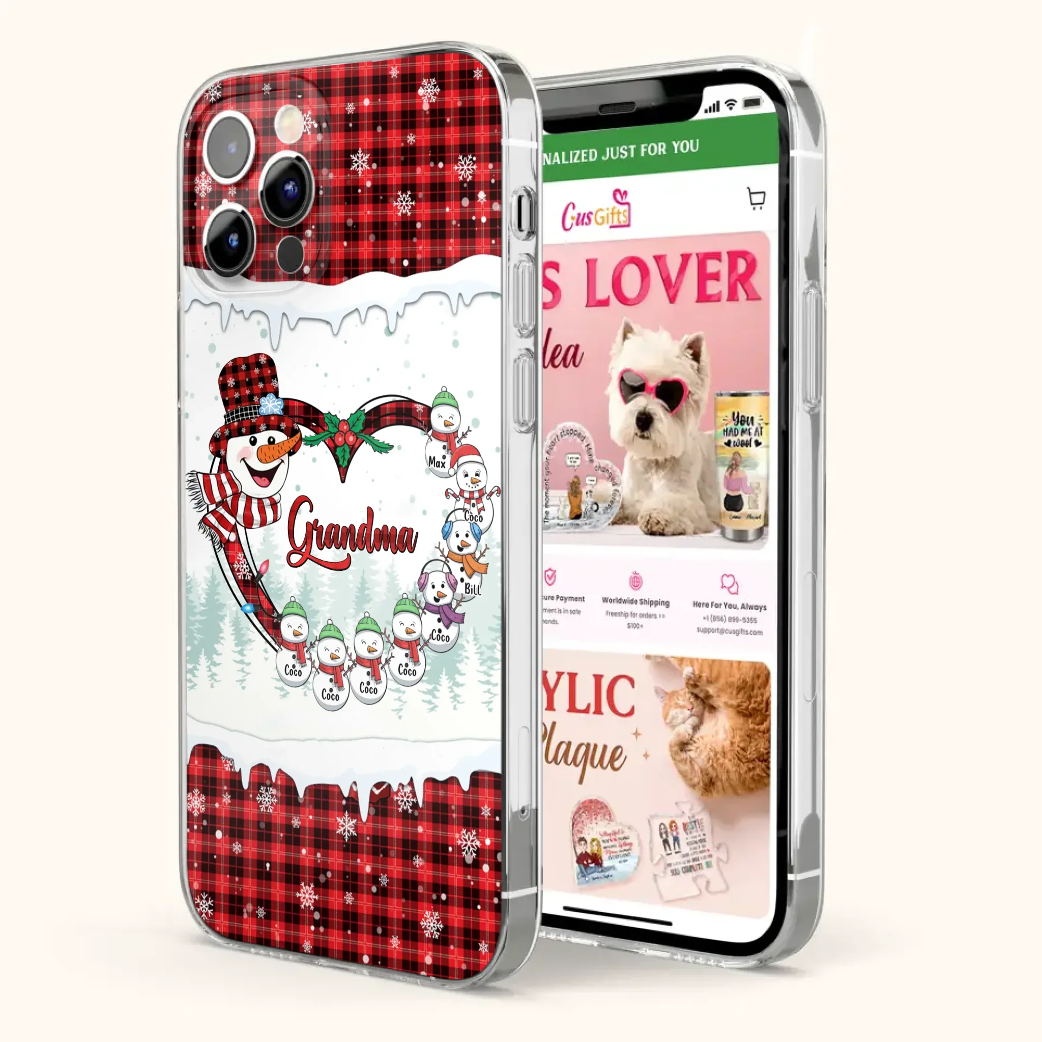 Custom Personalized Christmas Grandma Children Phone Case - Gift For Grandma/ Mom - Upto 8 Kids - Case For iPhone/ Samsung